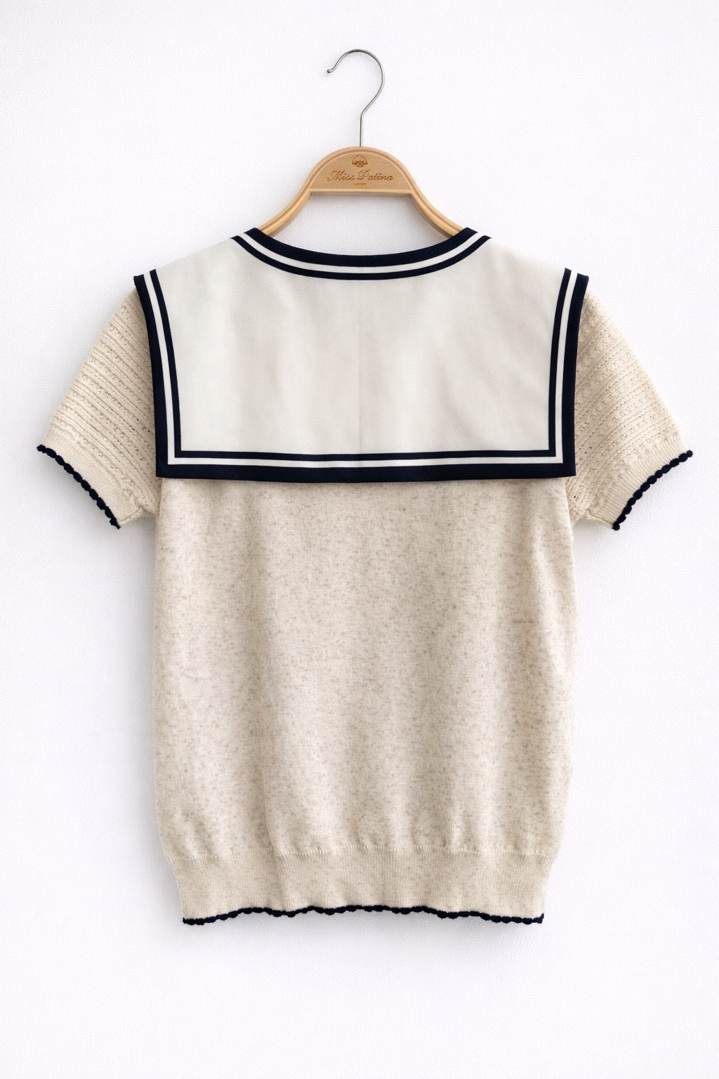 Sailor Collar Pointelle Top (Oatmeal)