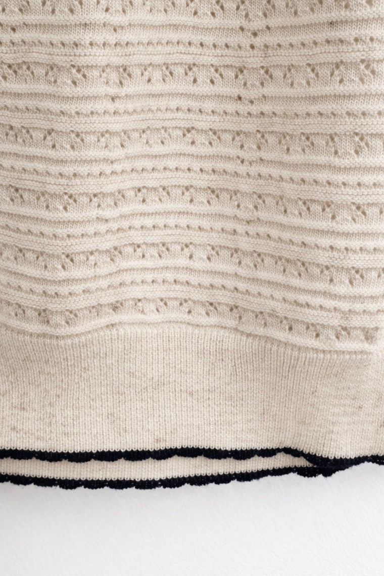 Sailor Collar Pointelle Top (Oatmeal)