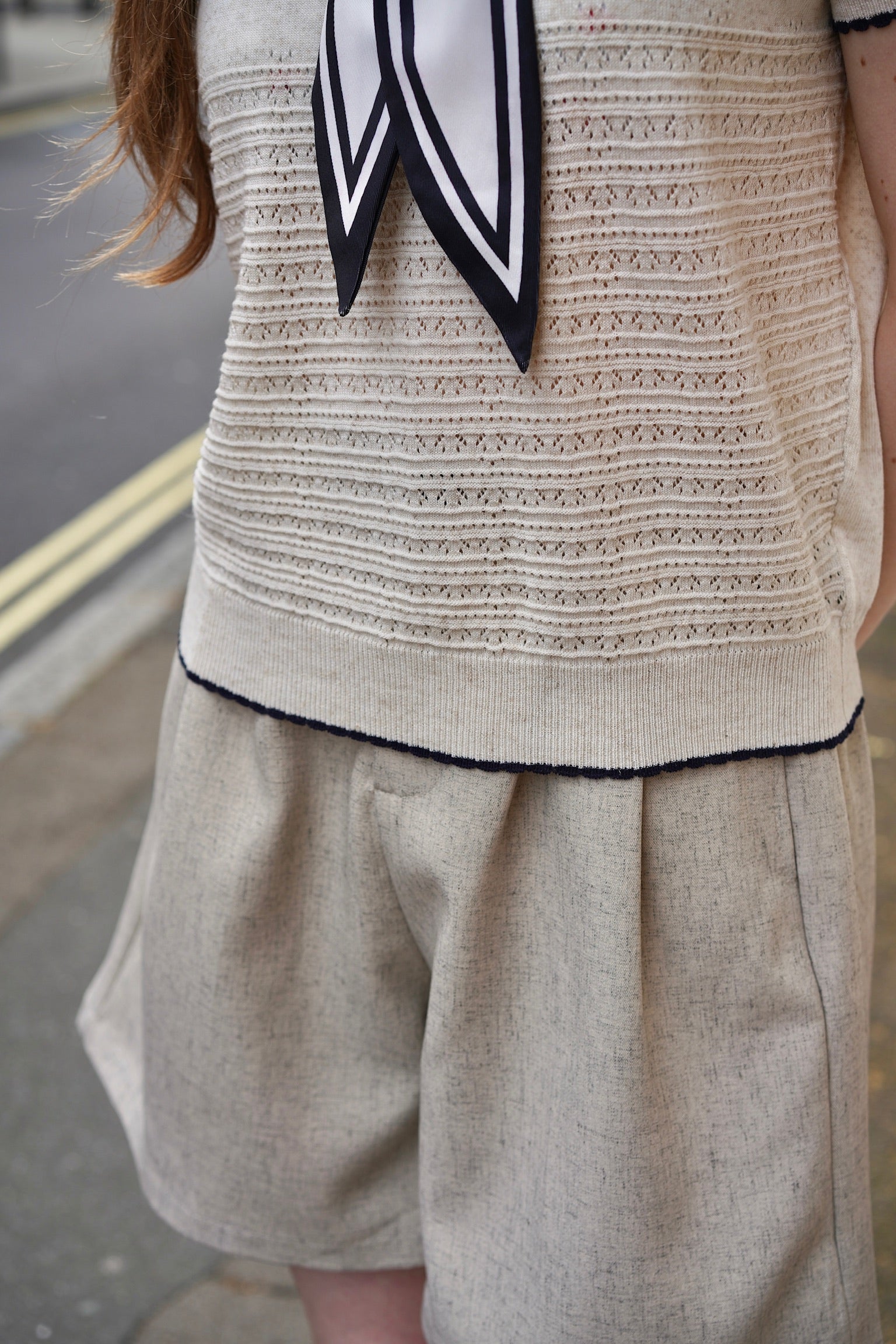 Sailor Collar Pointelle Top (Oatmeal)