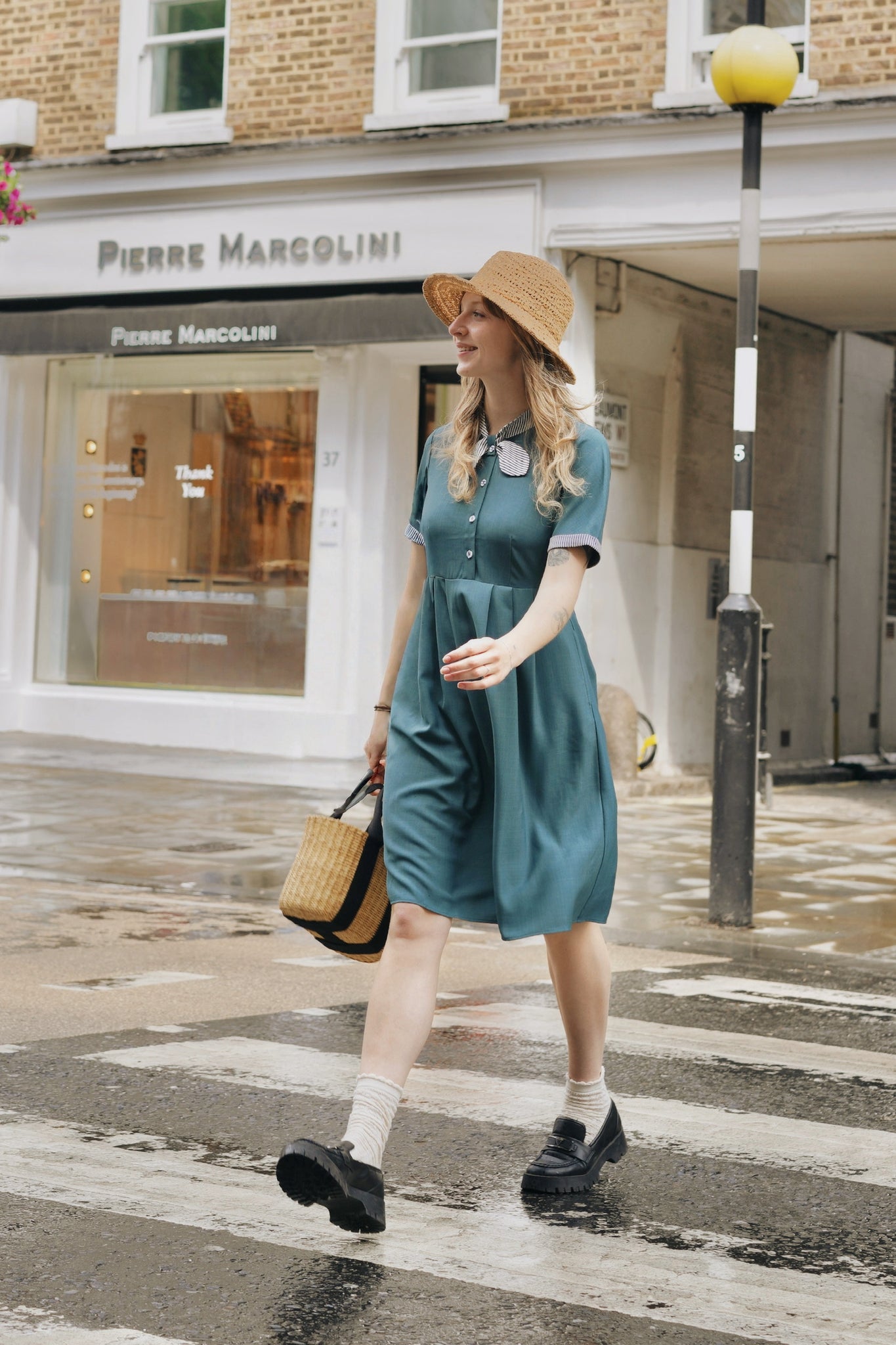 a line dress street style The Mainline Striped A-Line Swing Dress M / Green