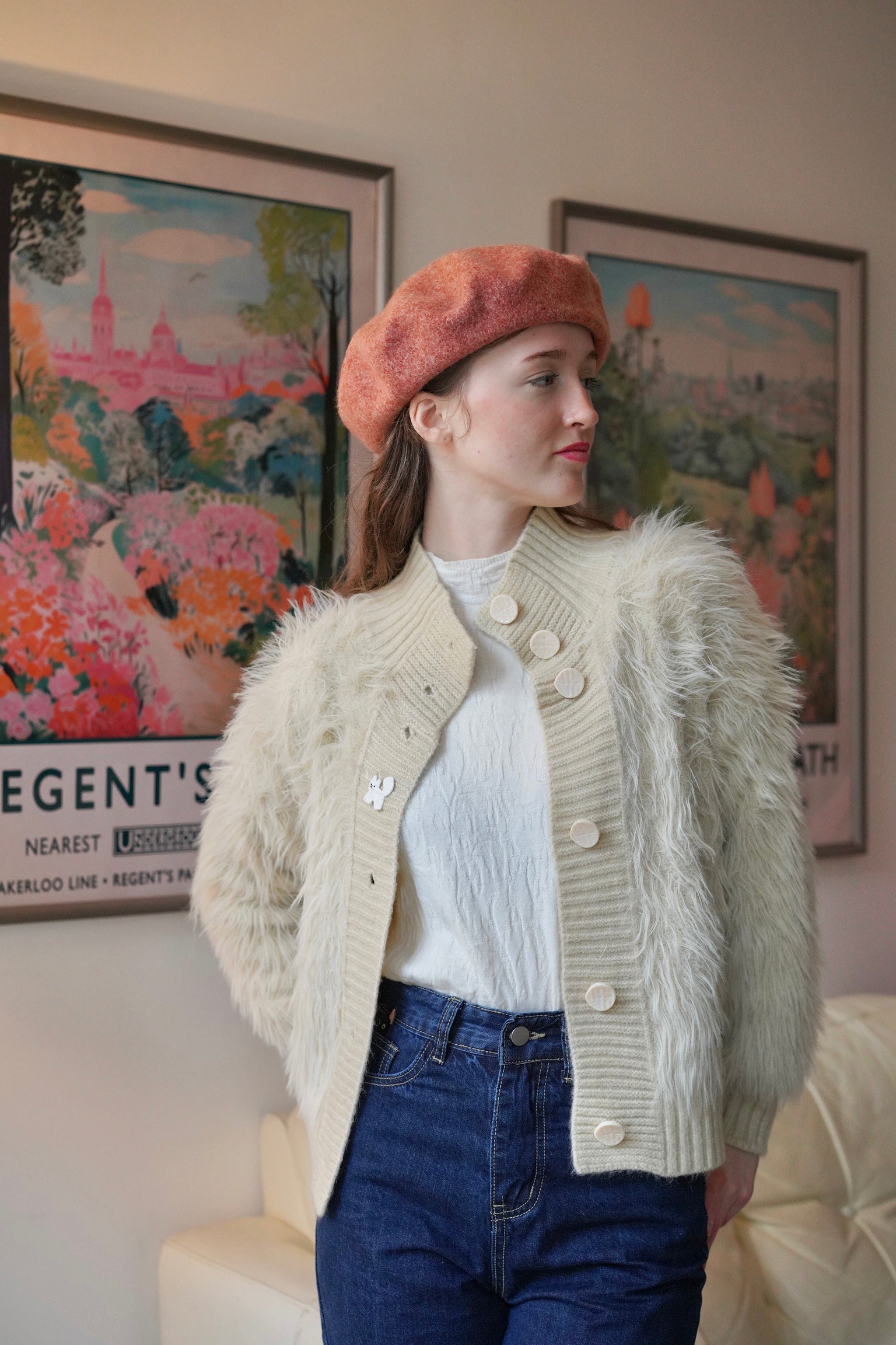 Snow Cat Faux Fur Cardigan