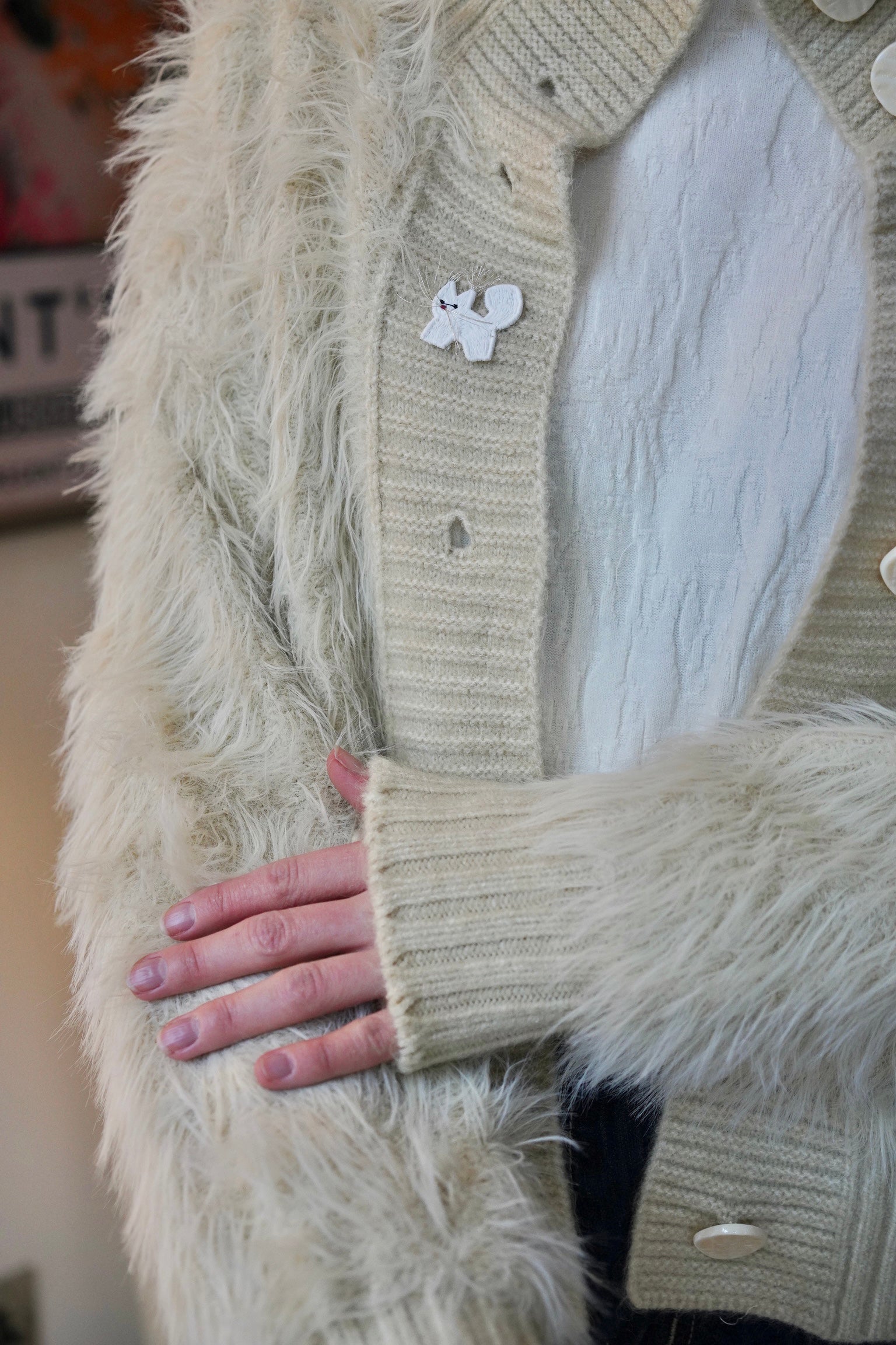 Snow Cat Faux Fur Cardigan