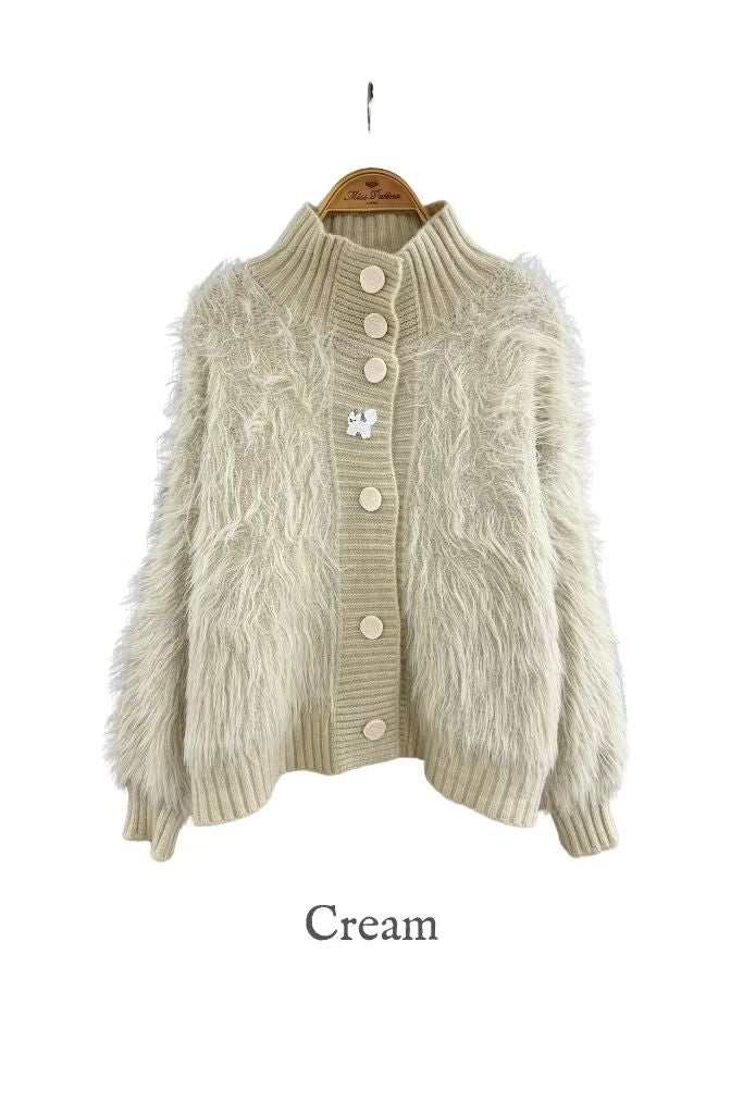 Snow Cat Faux Fur Cardigan