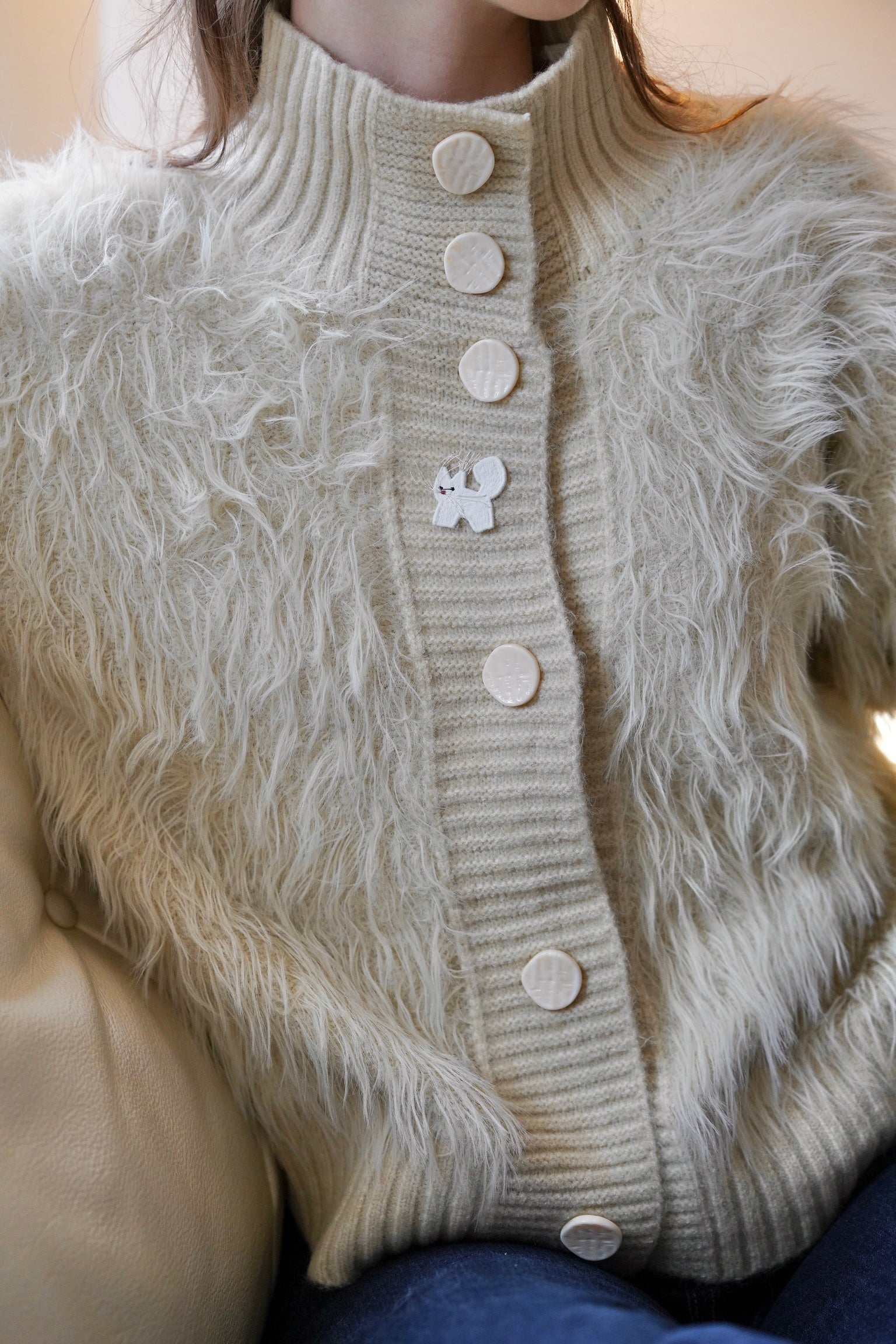 Snow Cat Faux Fur Cardigan