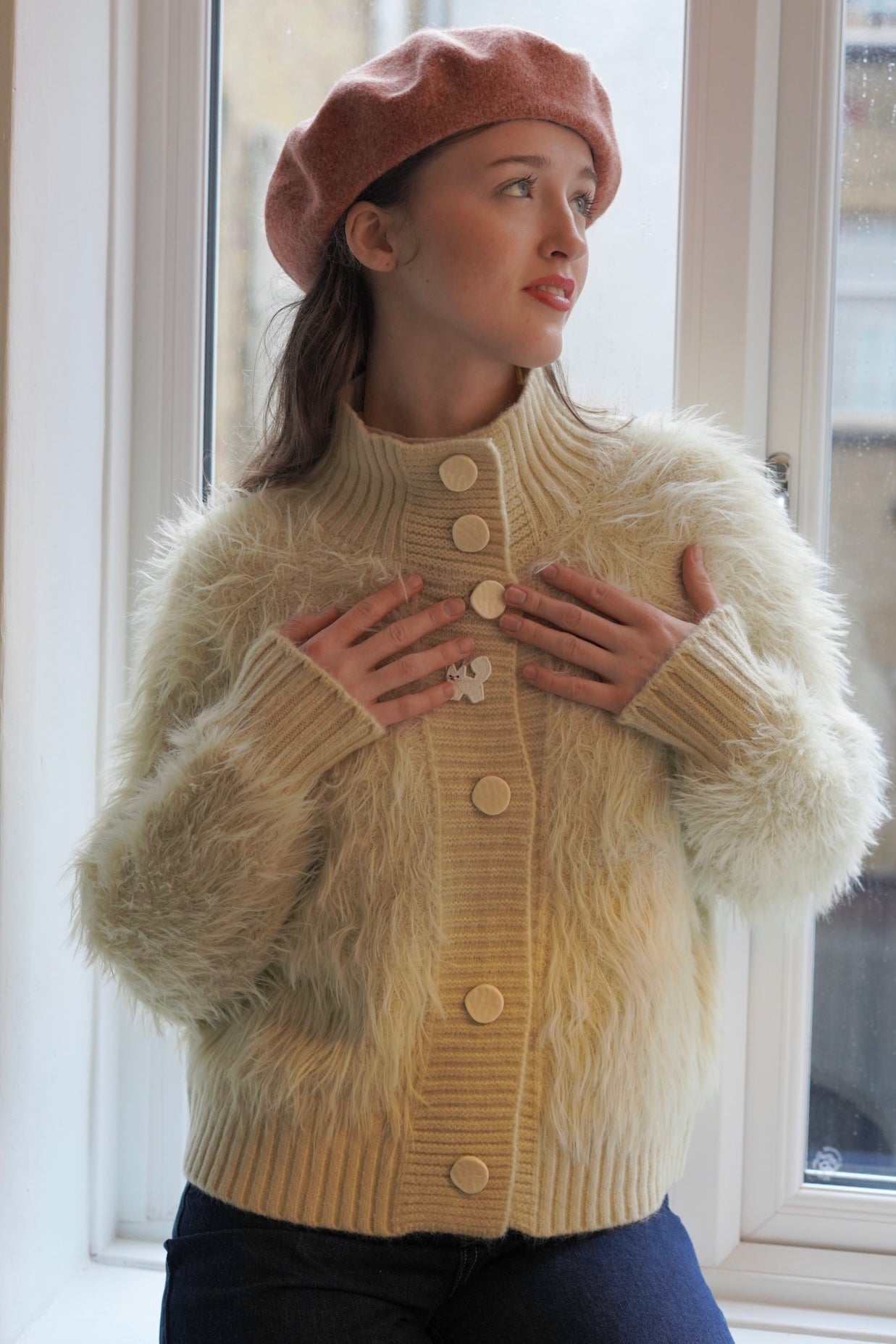 Snow Cat Faux Fur Cardigan