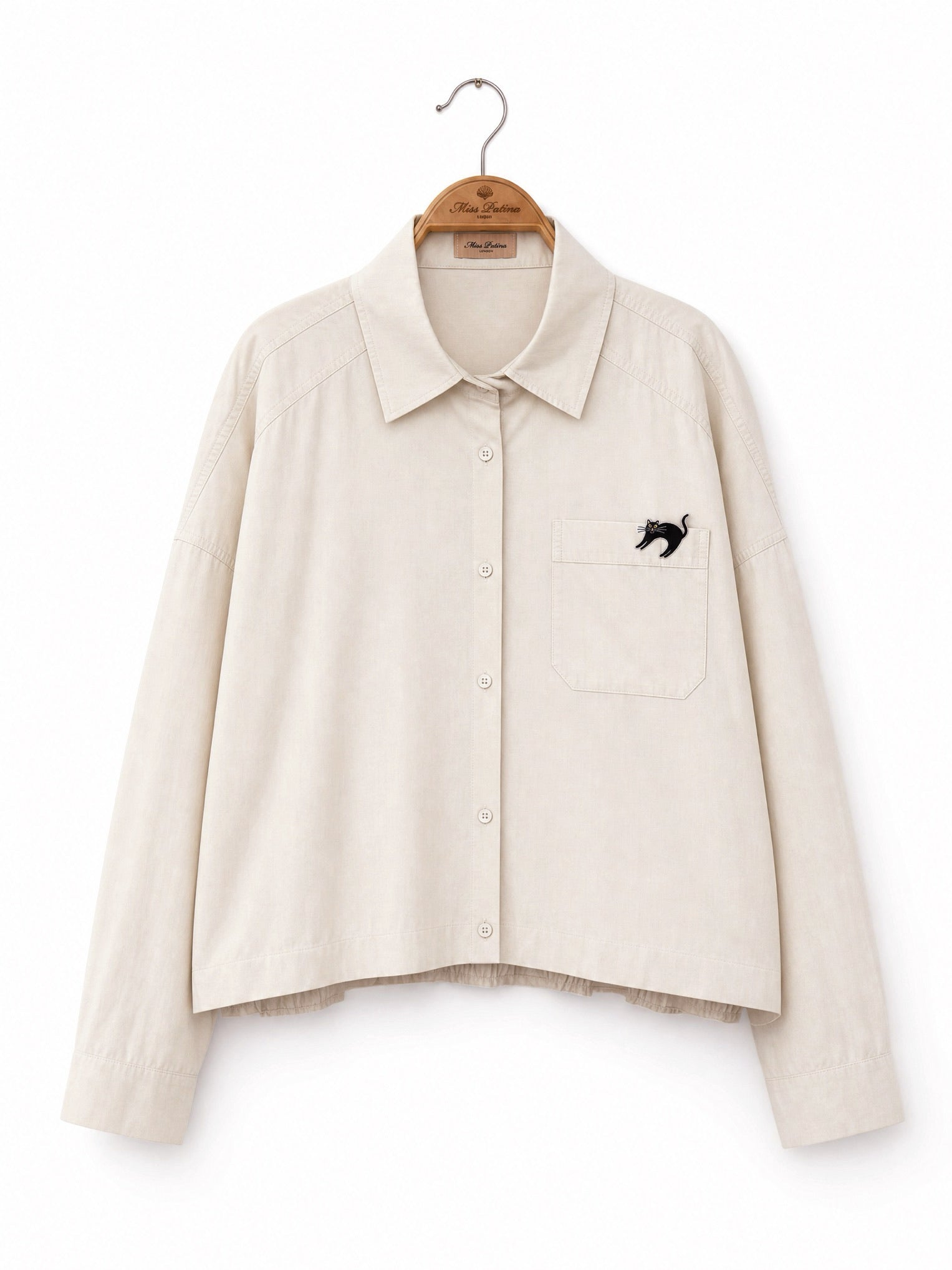 Startled Kitty Blouson Shirt (Cream / Charcoal / Chocolate)