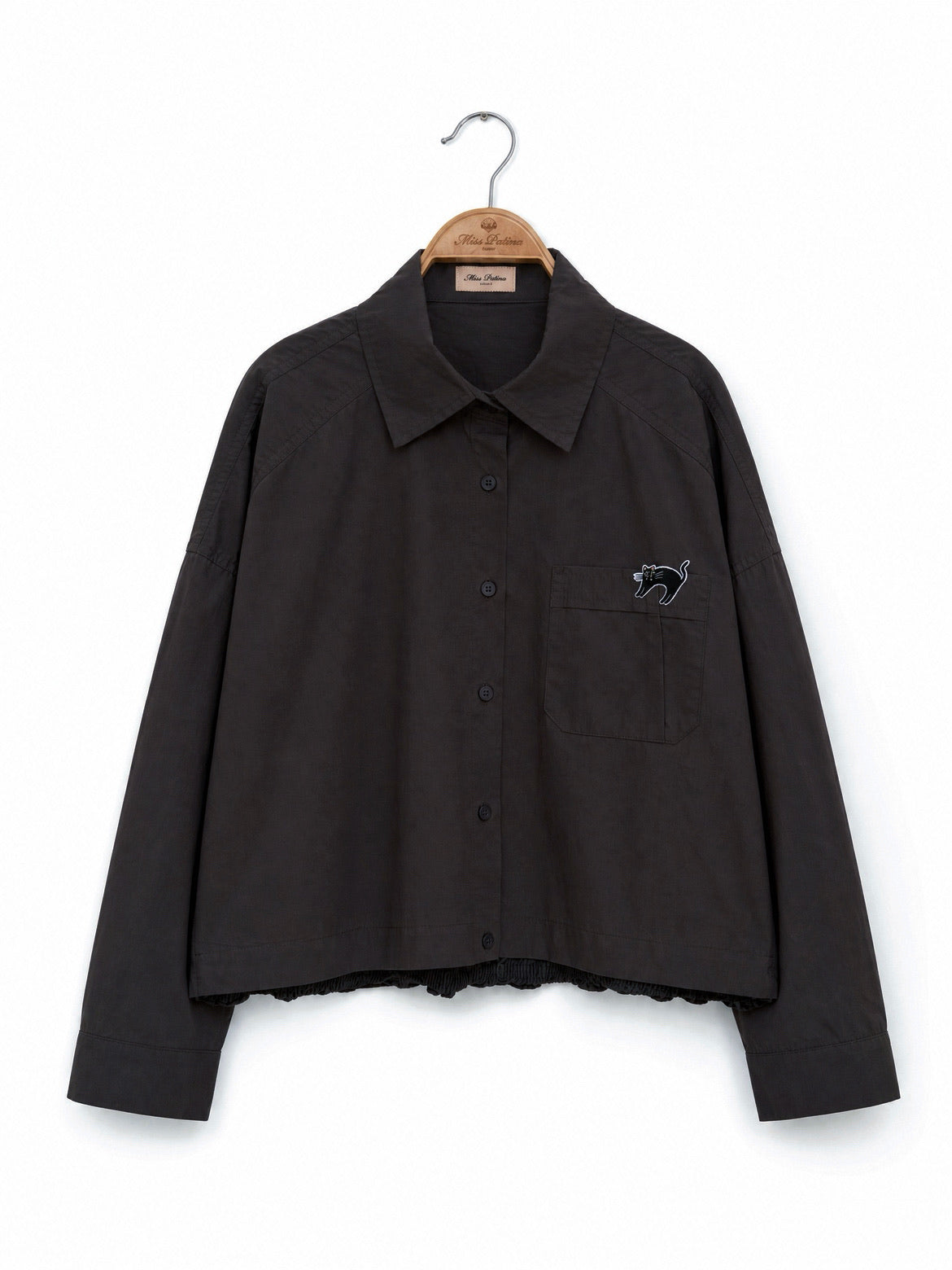Startled Kitty Blouson Shirt (Cream / Charcoal / Chocolate)