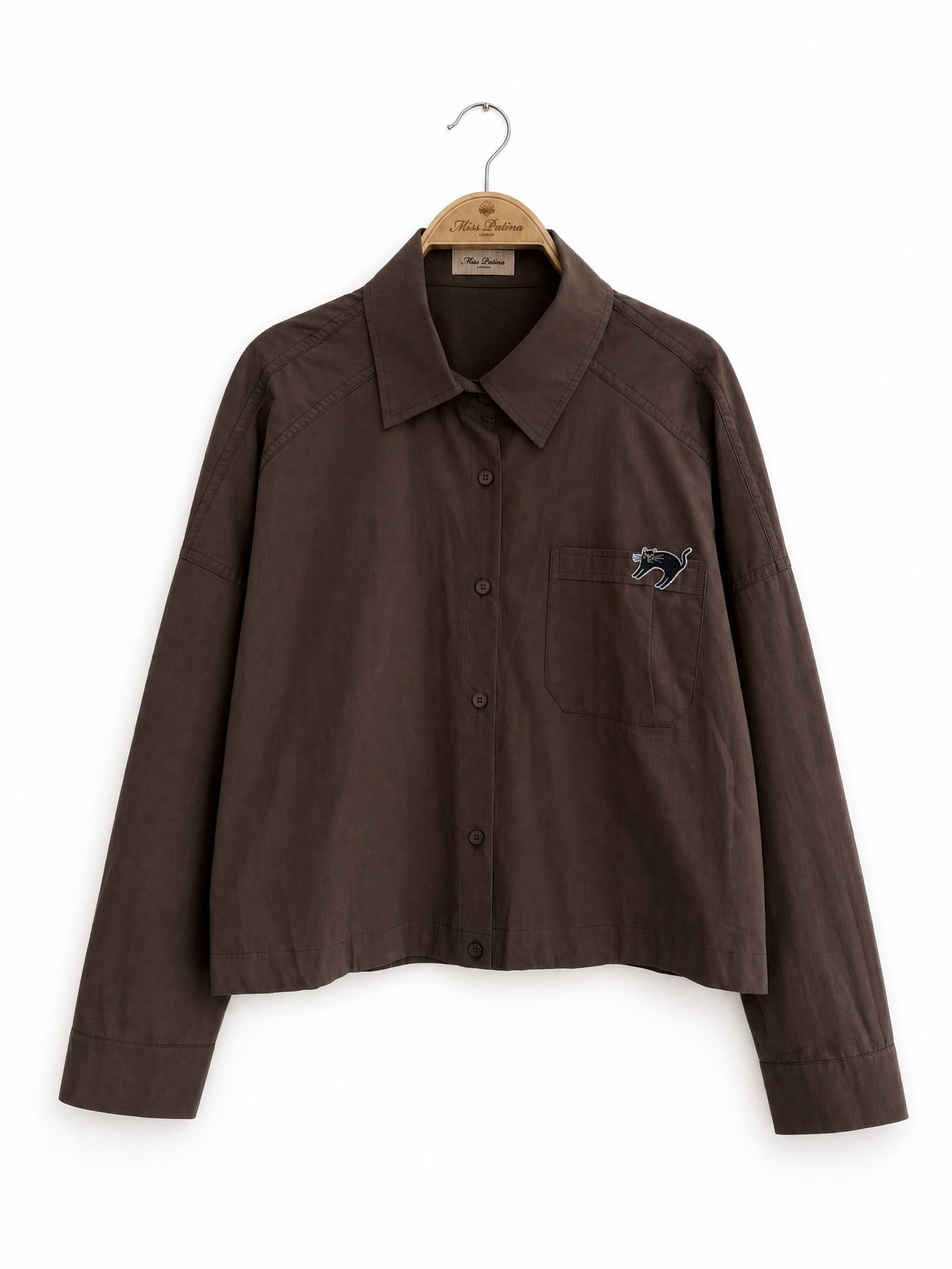 Startled Kitty Blouson Shirt (Cream / Charcoal / Chocolate)