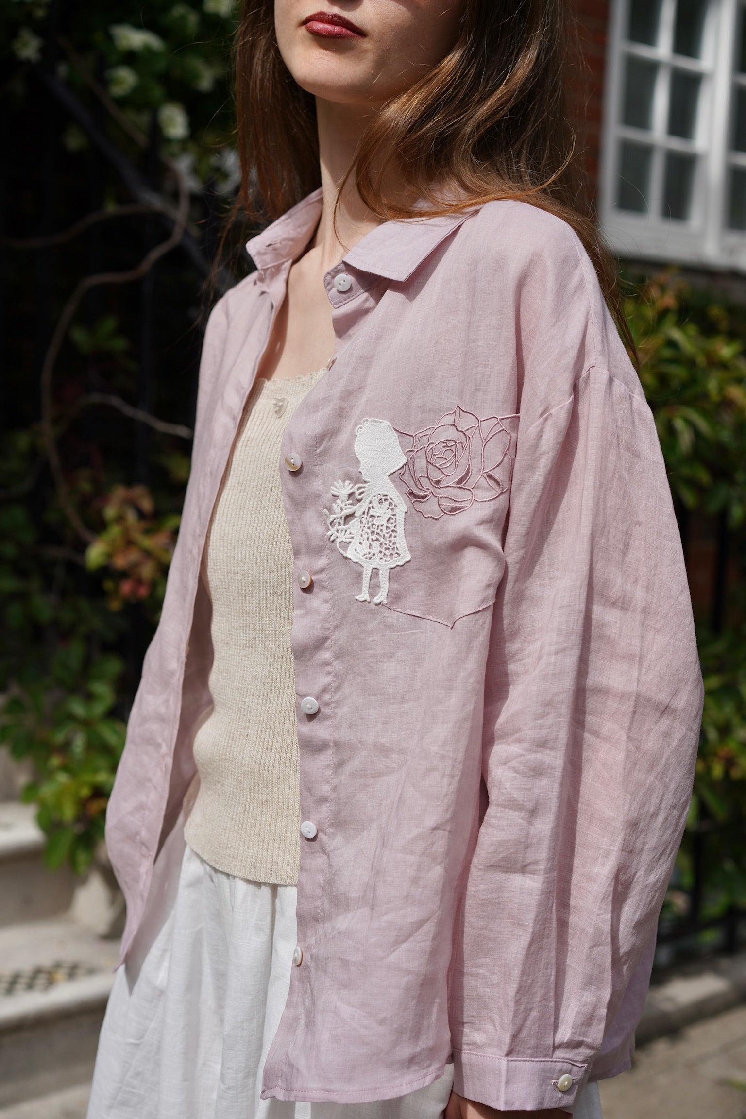 Storybook Rose Linen Shirt (Lilac)