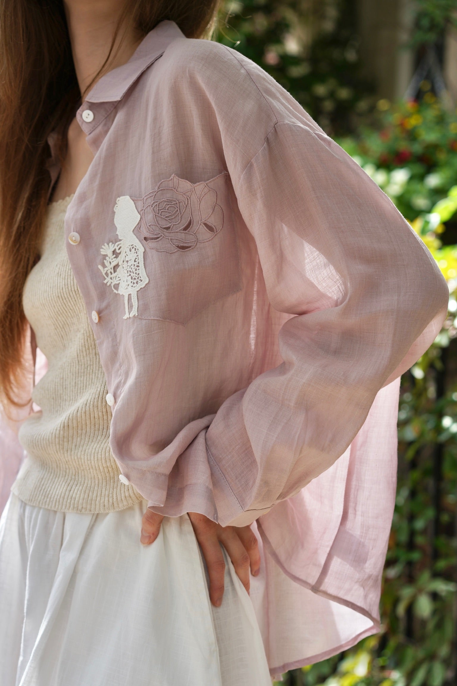 Storybook Rose Linen Shirt (Lilac)