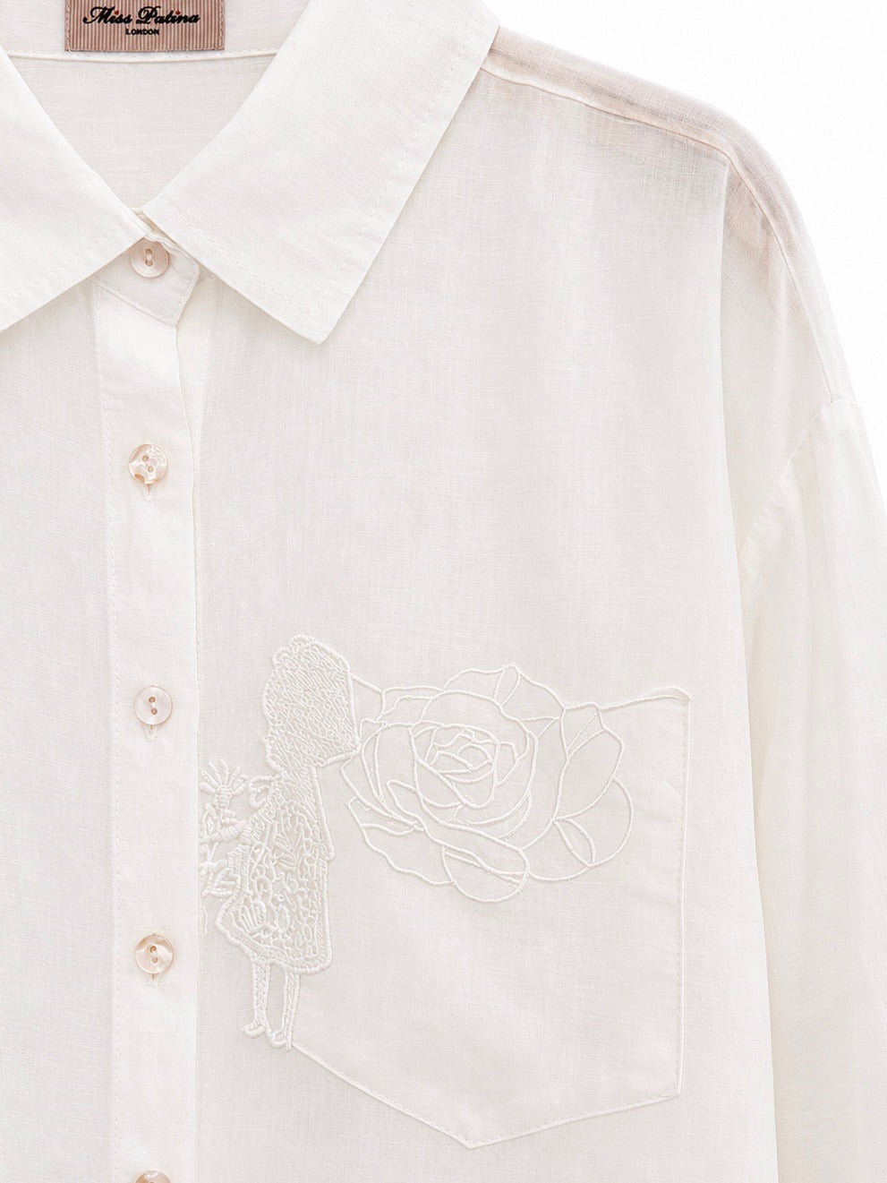 Storybook Rose Linen Shirt (White)