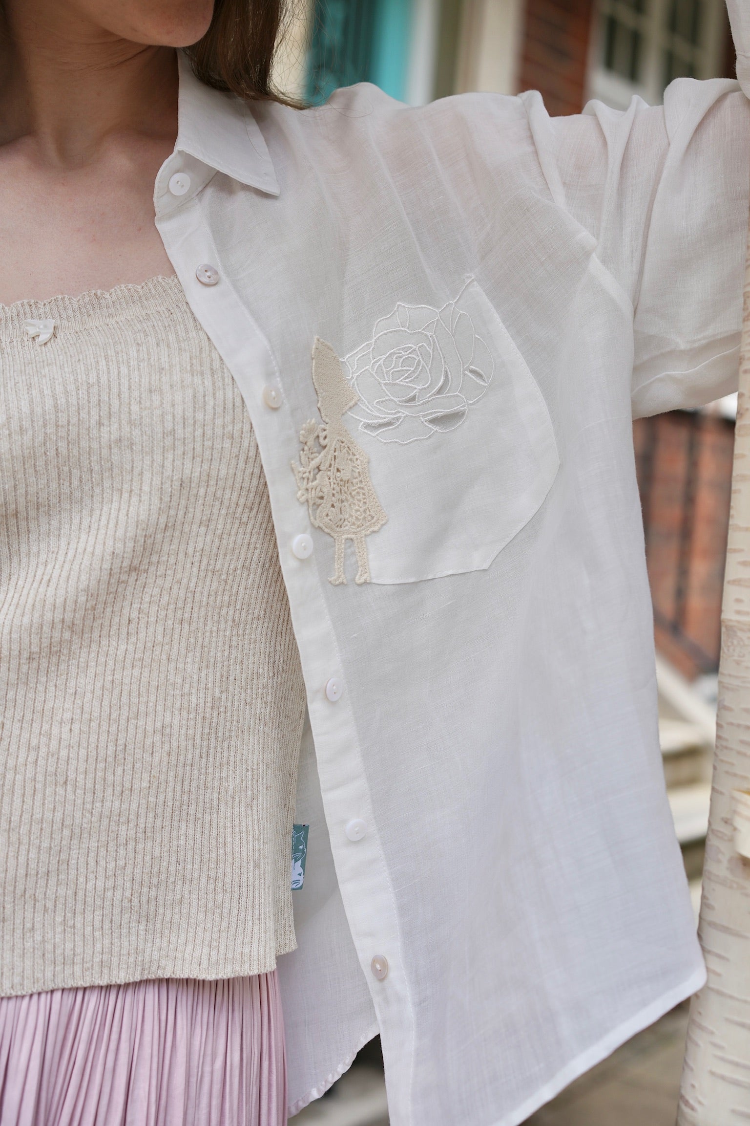 Storybook Rose Linen Shirt (White)