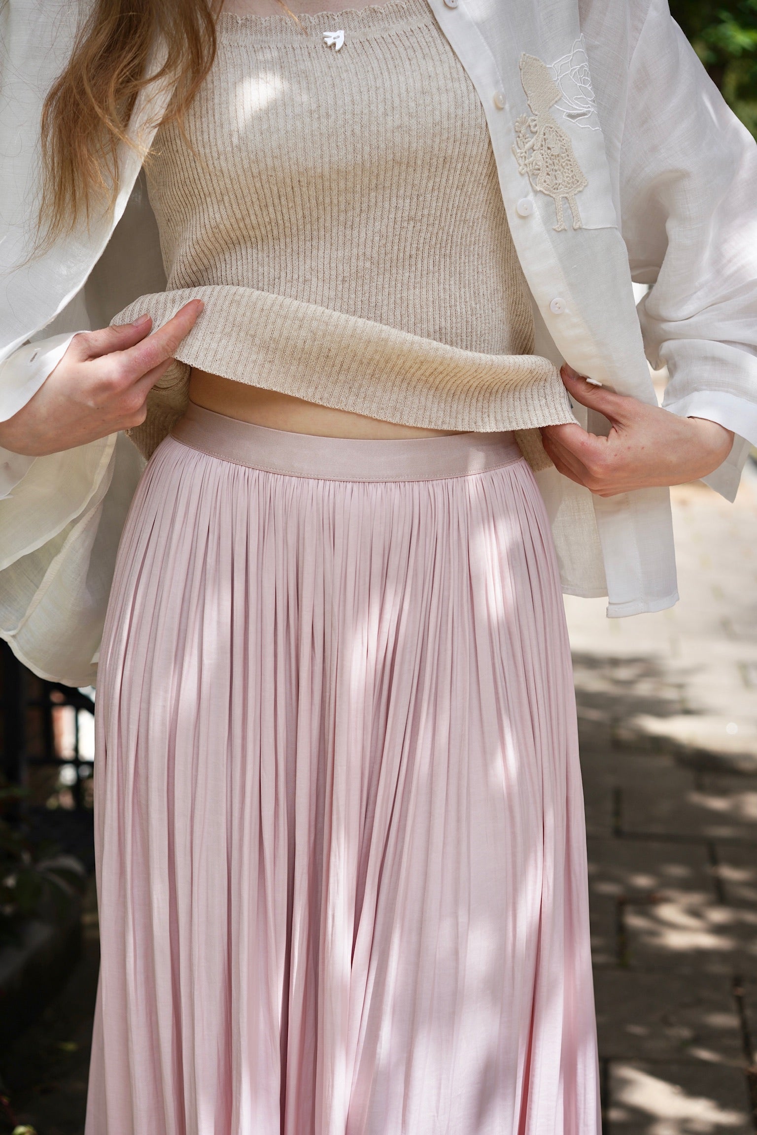 Linen-Mesh Summer Knit Set (Beige)