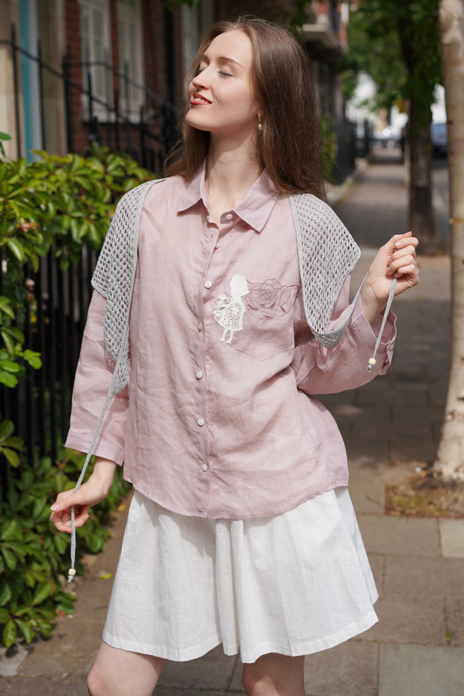 Storybook Rose Linen Shirt (Lilac)