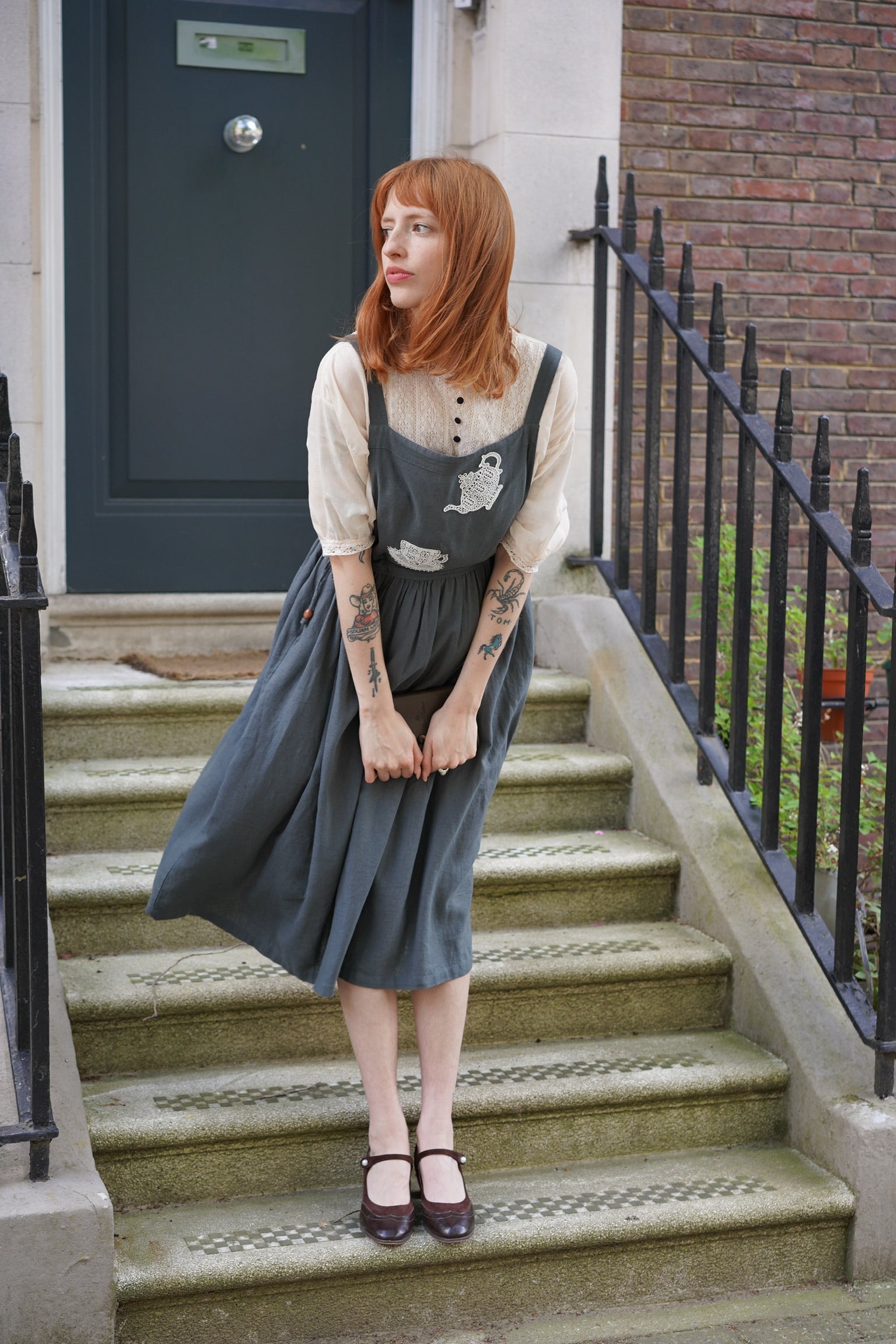 Tea Time Apron-Strap Linen Dress