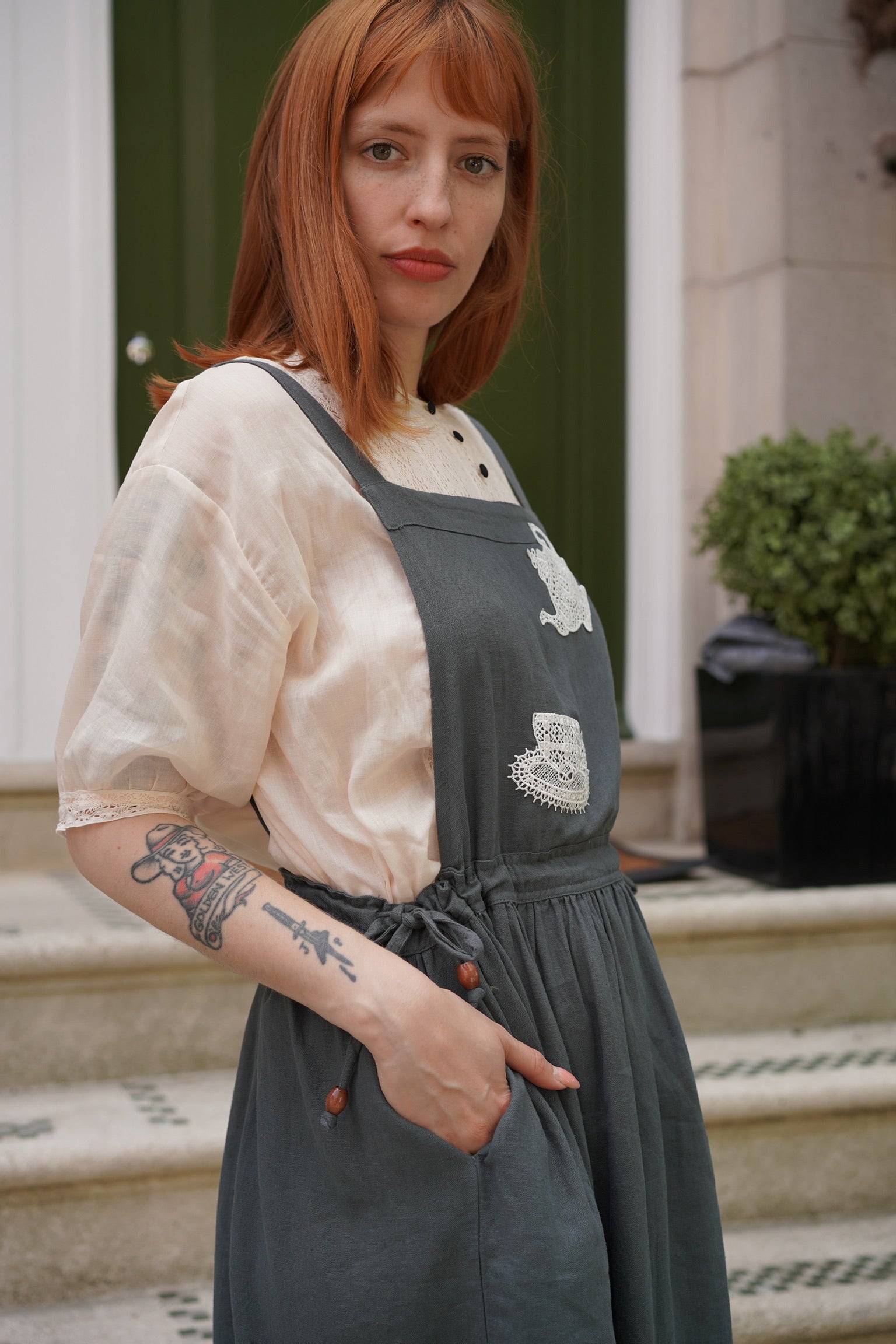 Tea Time Apron-Strap Linen Dress