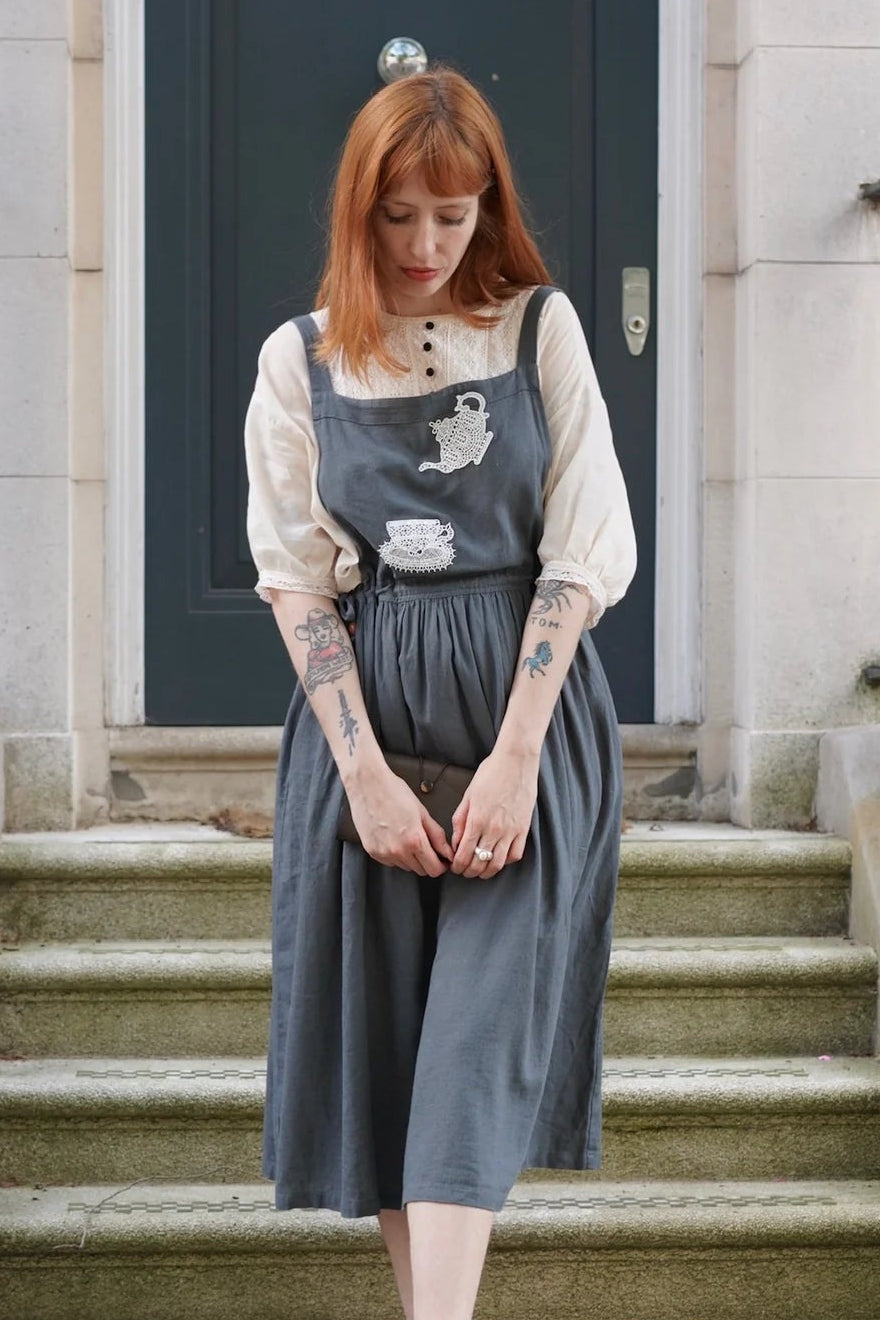 Tea Time Apron-Strap Linen Dress