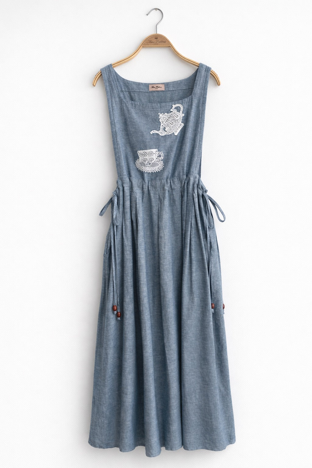 Tea Time Linen Pinafore Dress (Blue)
