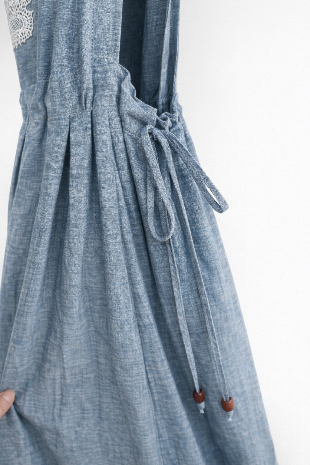 Tea Time Linen Pinafore Dress (Blue)
