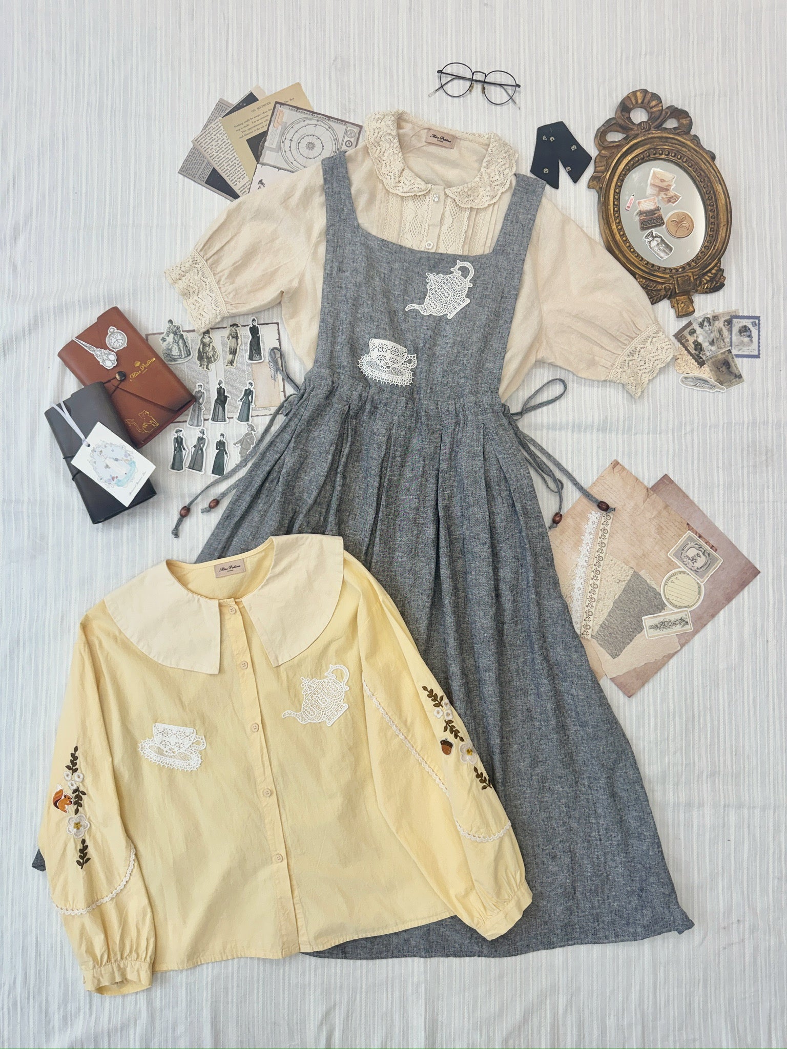 Tea Time Linen Pinafore Dress (Flecked Grey)