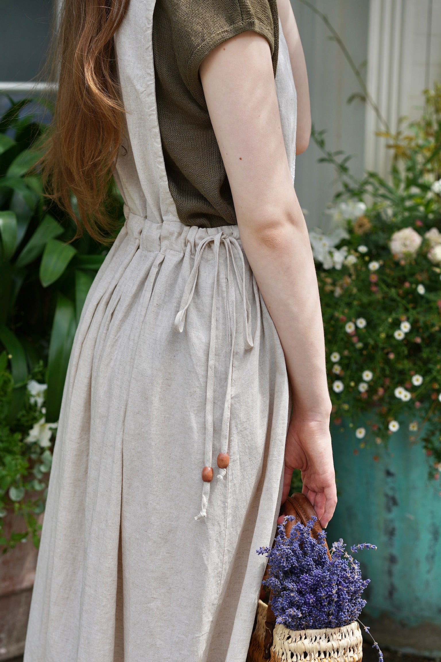 Tea Time Linen Pinafore Dress (Victorian Cream)
