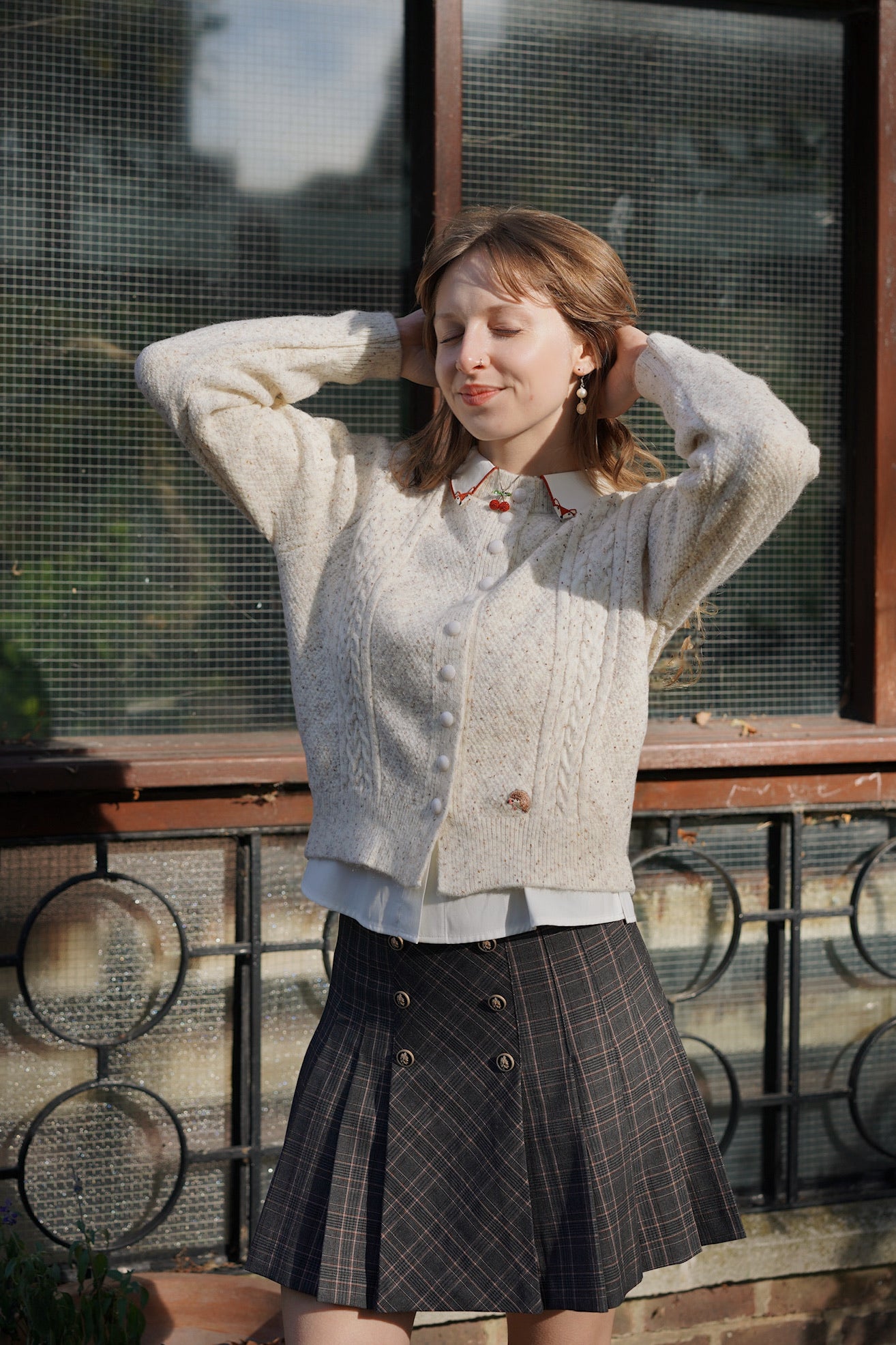 VanillaCreamHedgehogCardigan_Cream_TheFox_LeafShirt_ChiltonMiniSkirt1.jpg