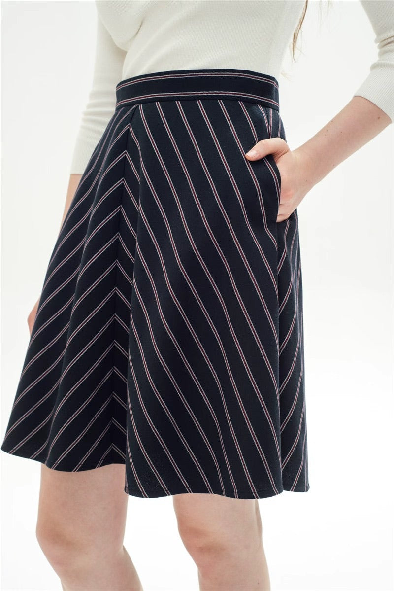 Varsity Stripe A-Line Midi Skirt