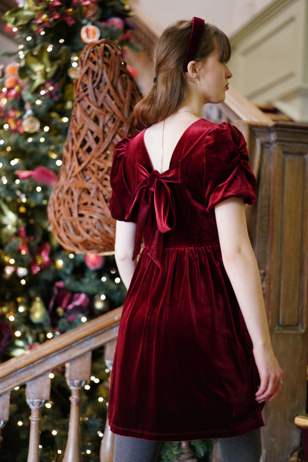 Velvet Cherry Bow Dress