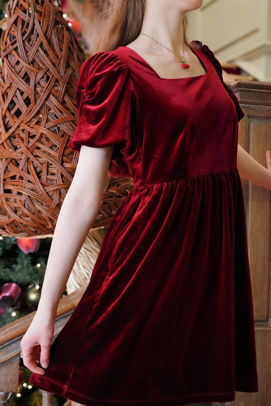 Velvet Cherry Bow Dress