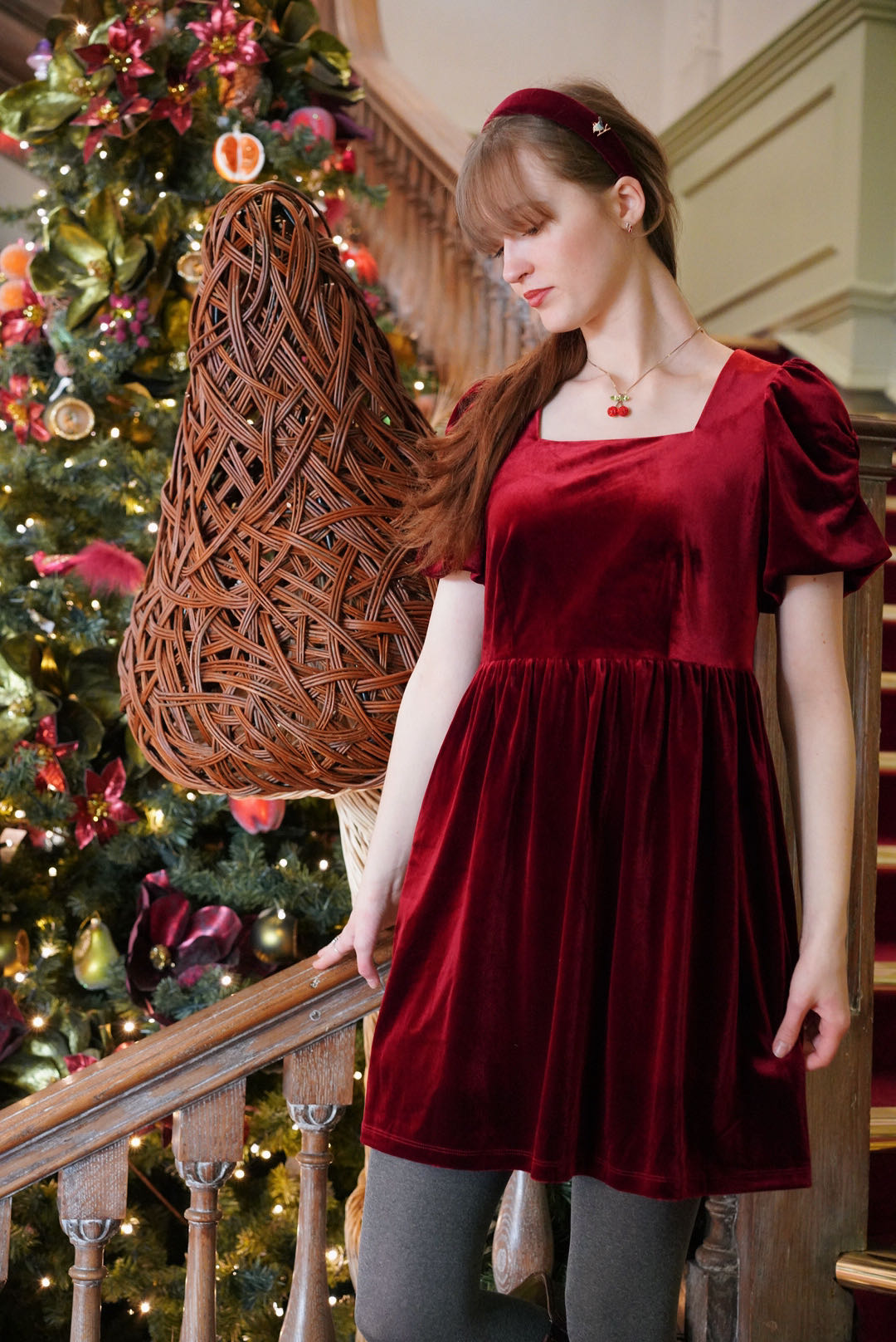 Velvet Cherry Bow Dress