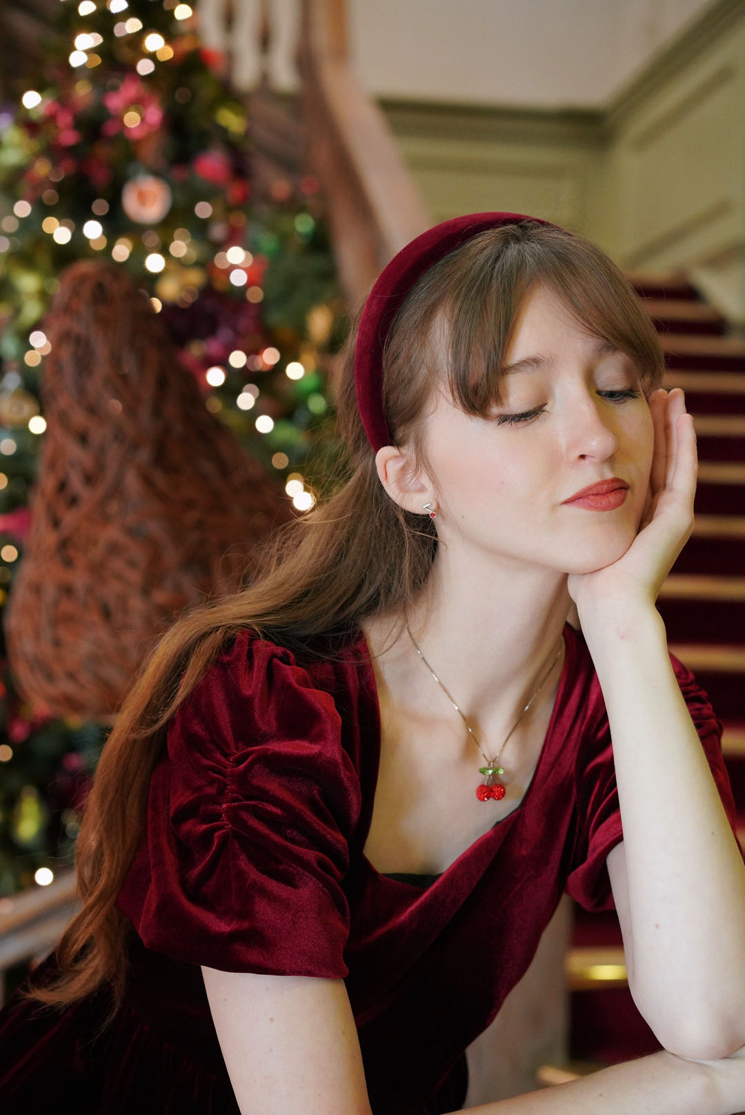 Velvet Cherry Bow Dress