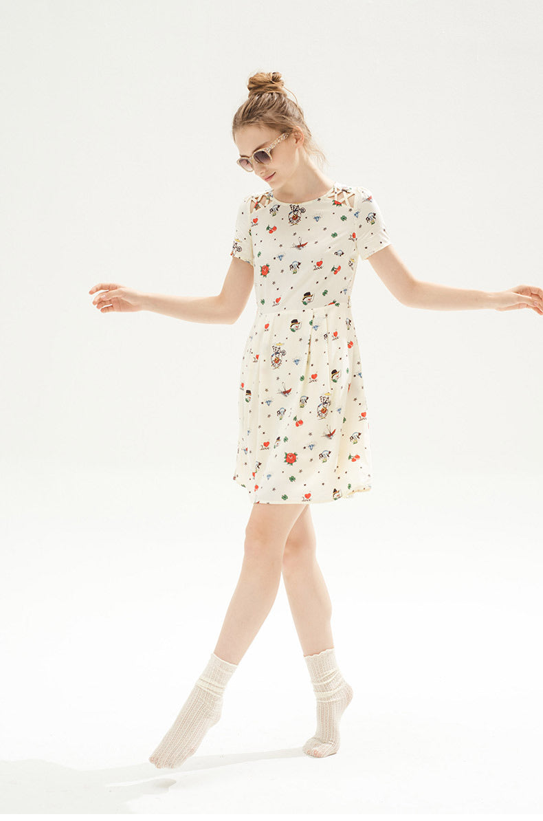 Whimsical Ditsy Print Short Sleeve Mini Dress