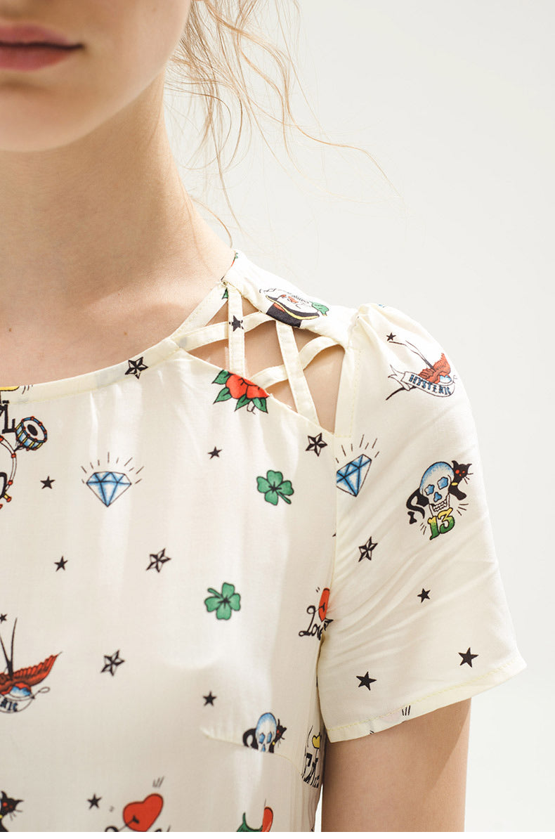 Whimsical Ditsy Print Short Sleeve Mini Dress