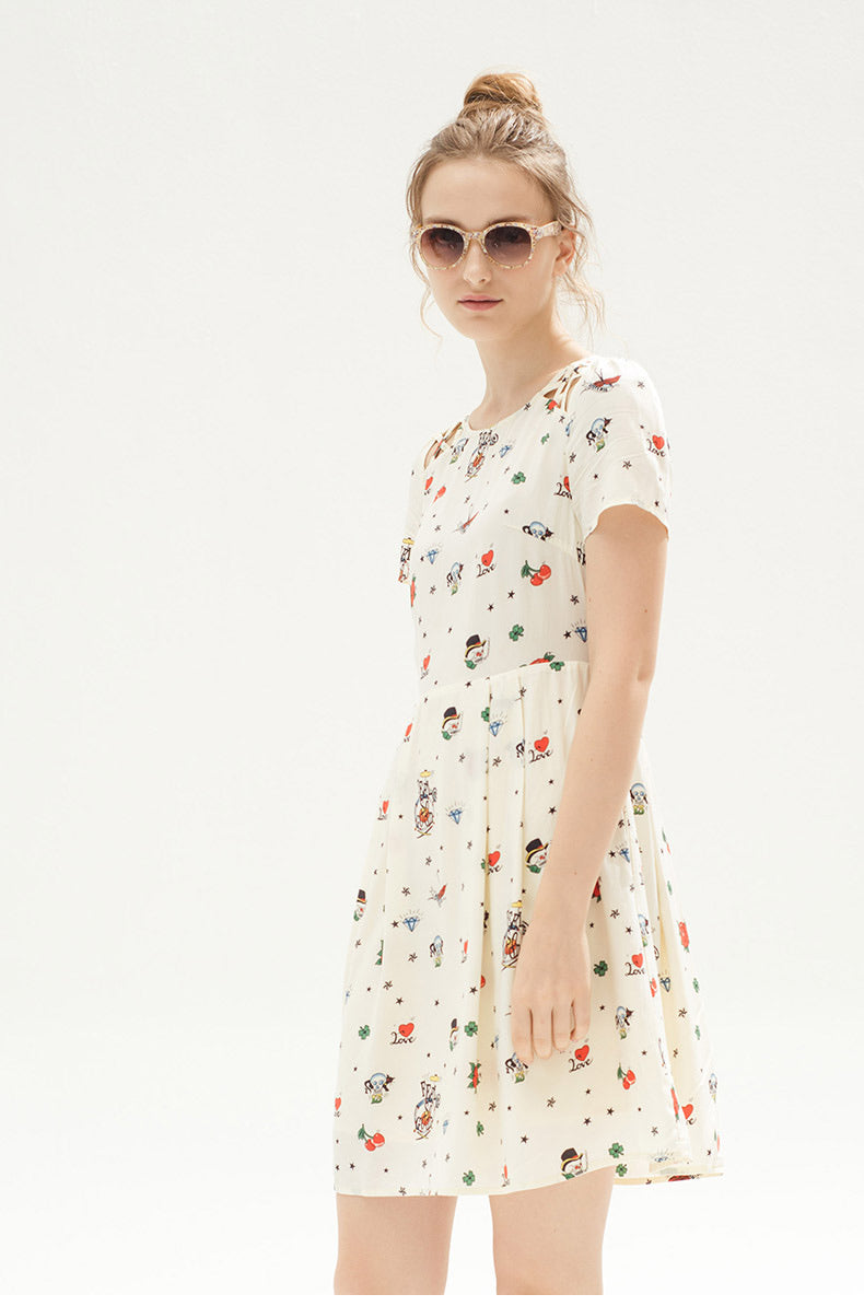 Whimsical Ditsy Print Short Sleeve Mini Dress