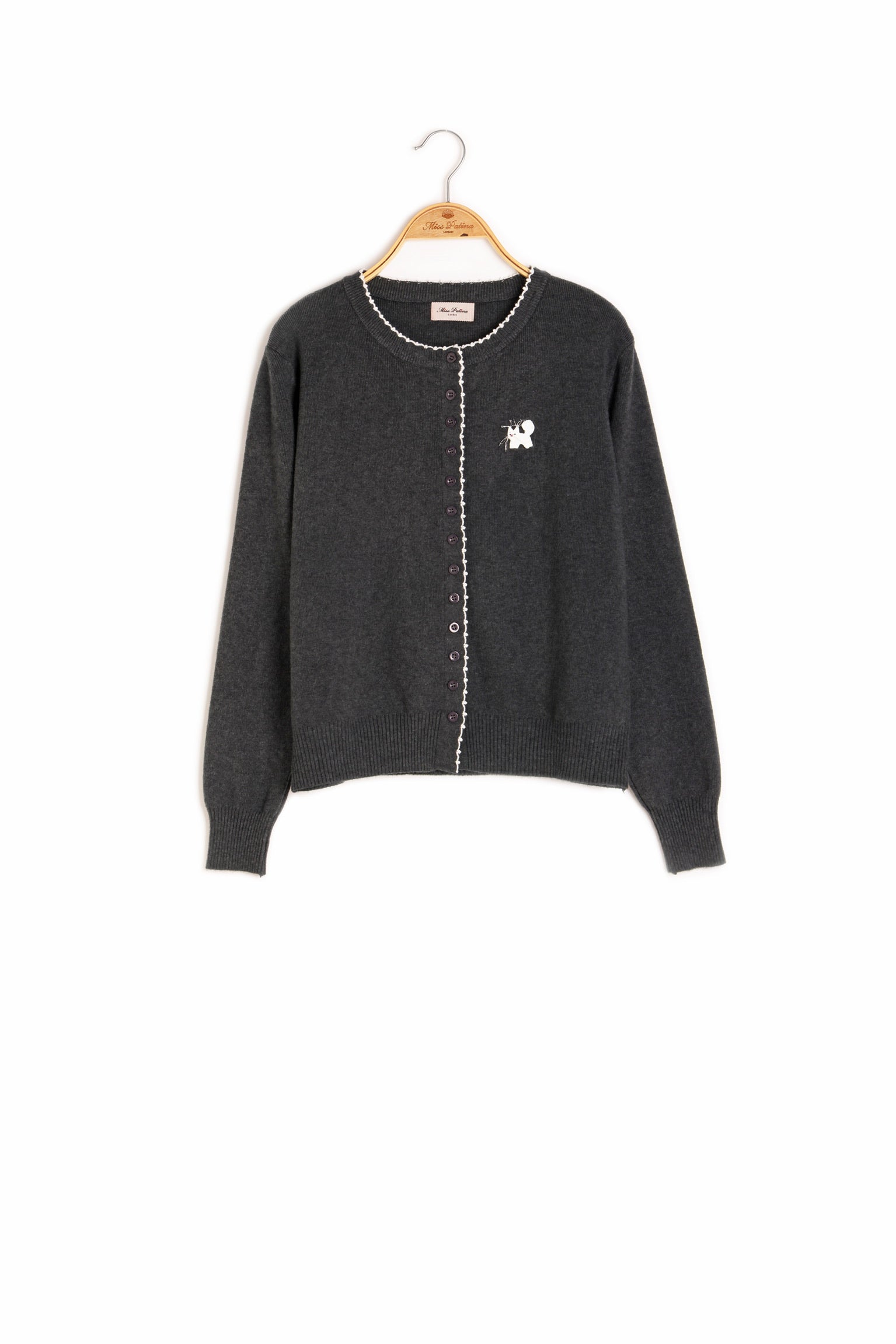 Whisker Cat Contrast Edge Cardigan (Grey)