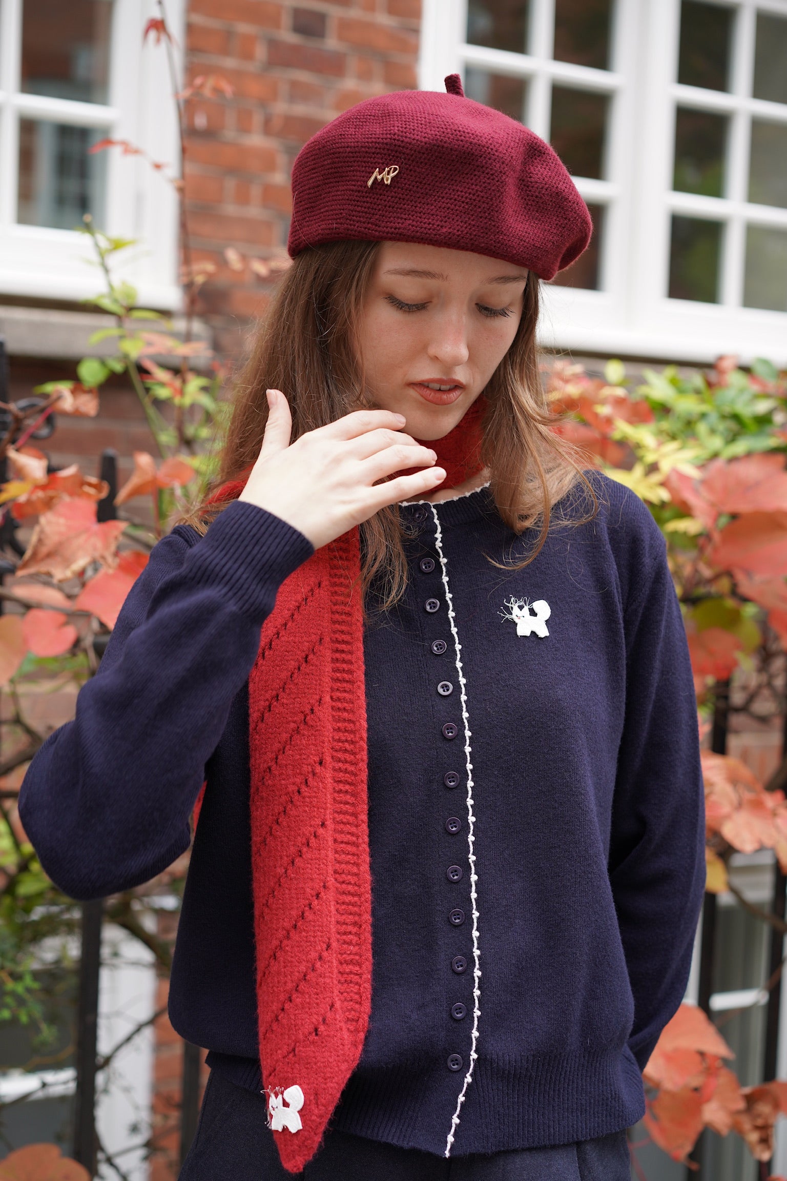 Whisker Cat Contrast Edge Cardigan (Navy)