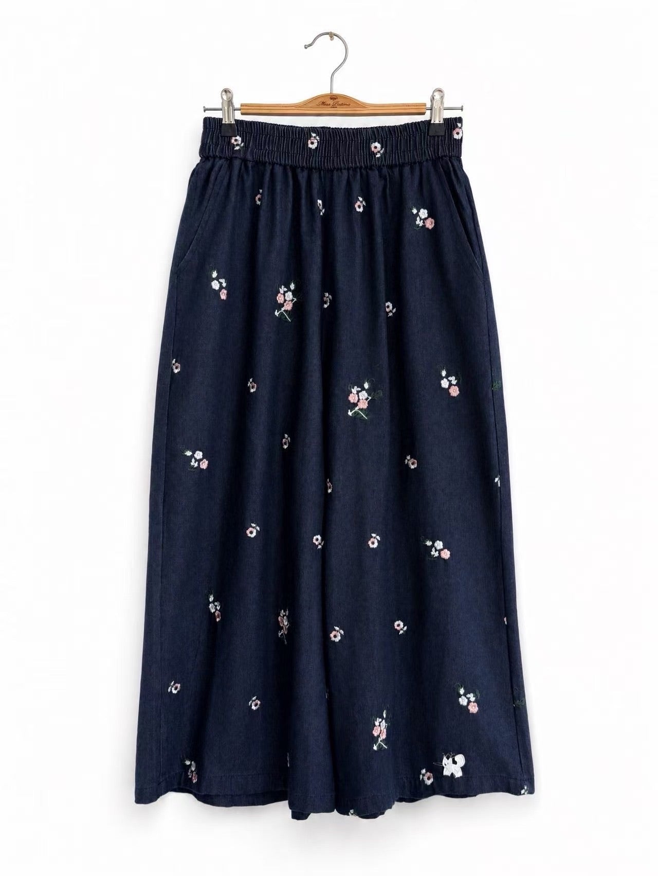 Wild Flowers Denim Wide-Leg Trousers