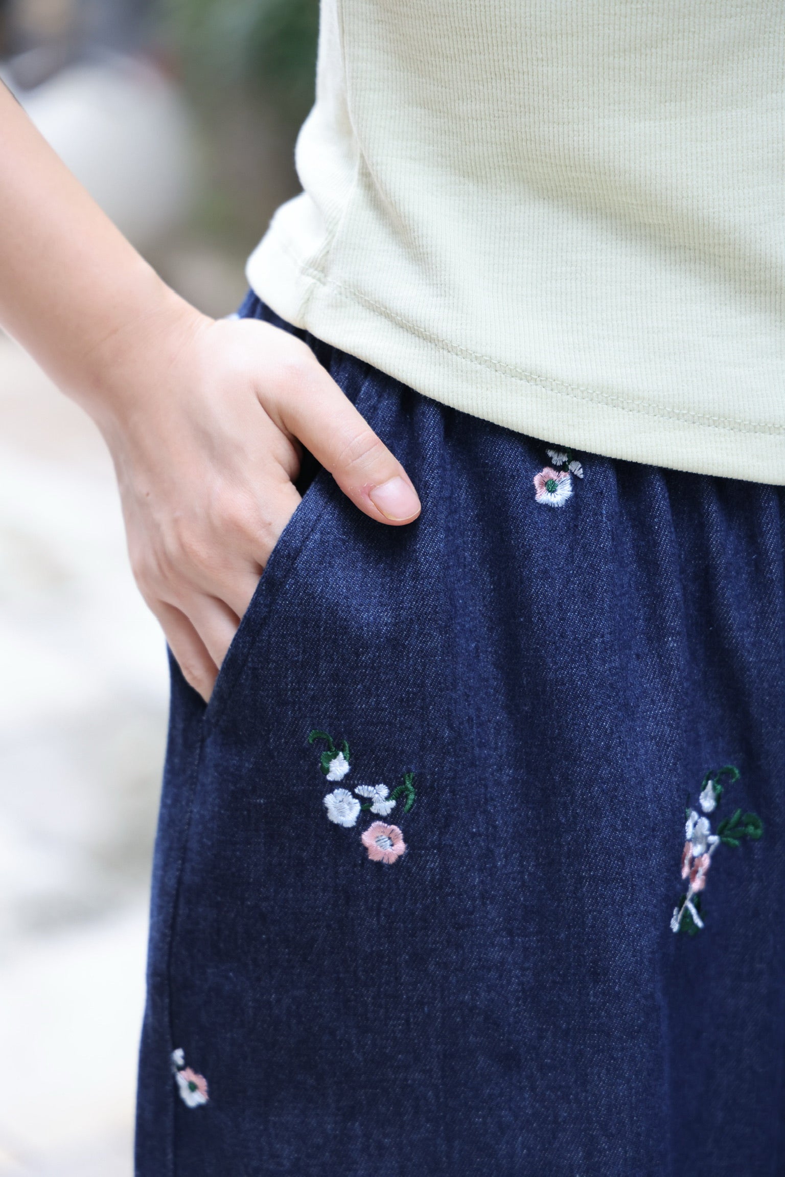 Wild Flowers Denim Wide-Leg Trousers