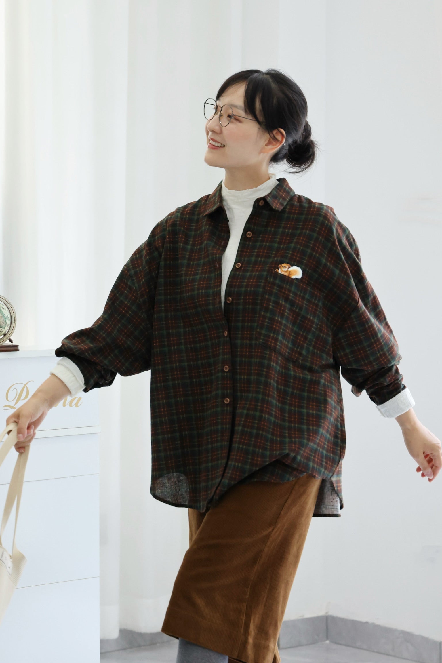 Woodland Boyfriend Oversized Shirt (Green Brown)