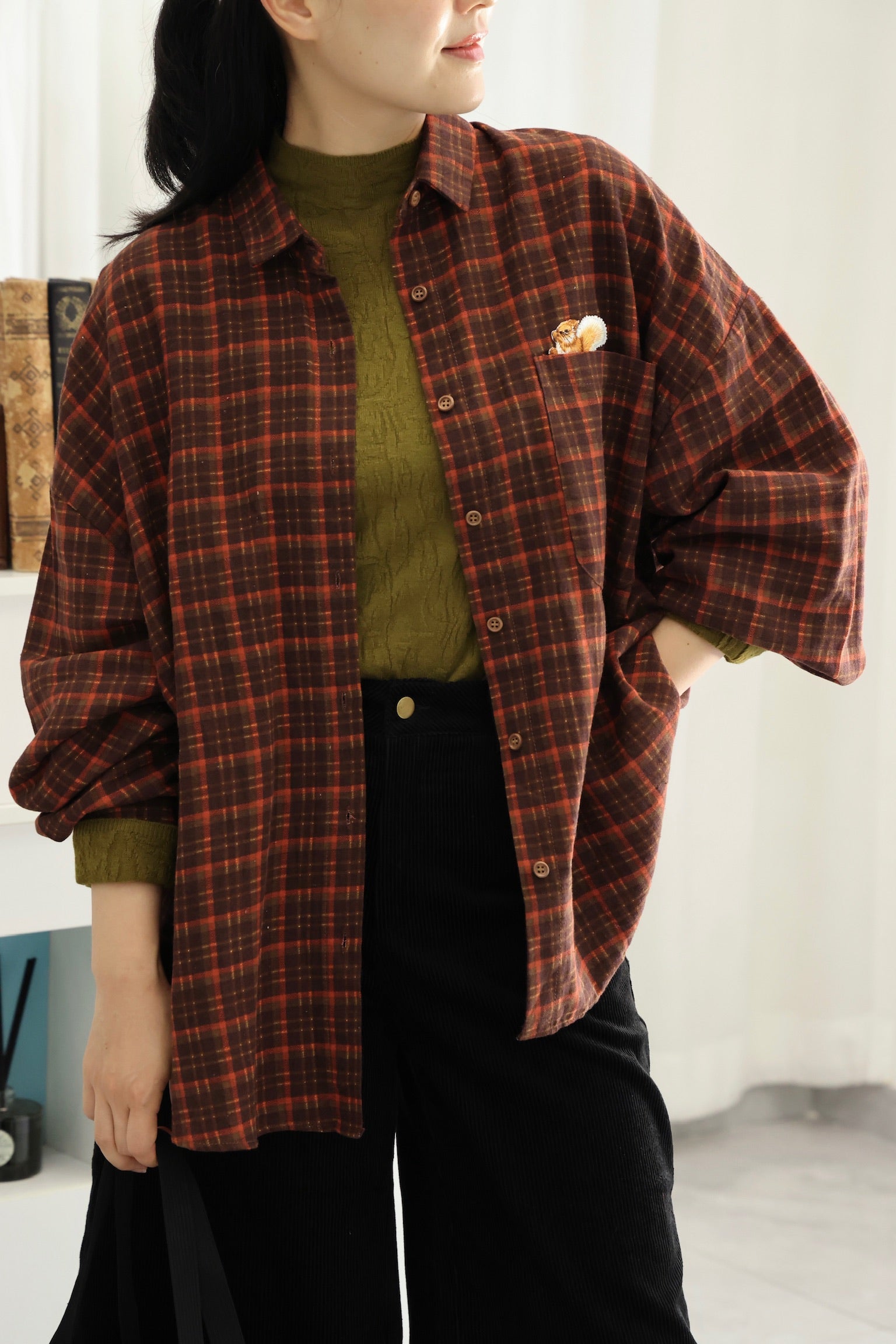 Woodland Boyfriend Oversized Shirt (Orange Brown)