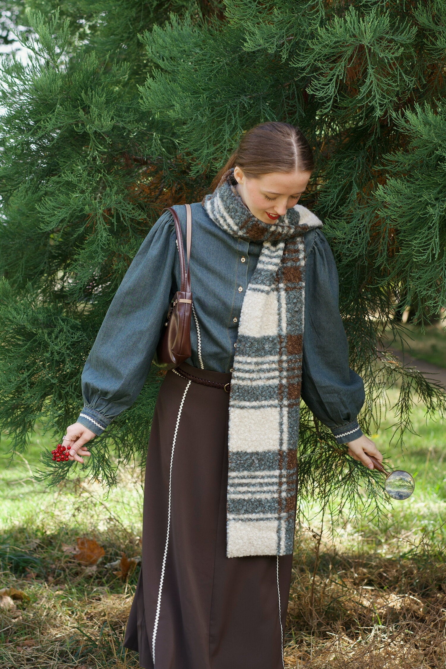 Woodland Friends Tartan Scarf (Whimsical Mushroom)