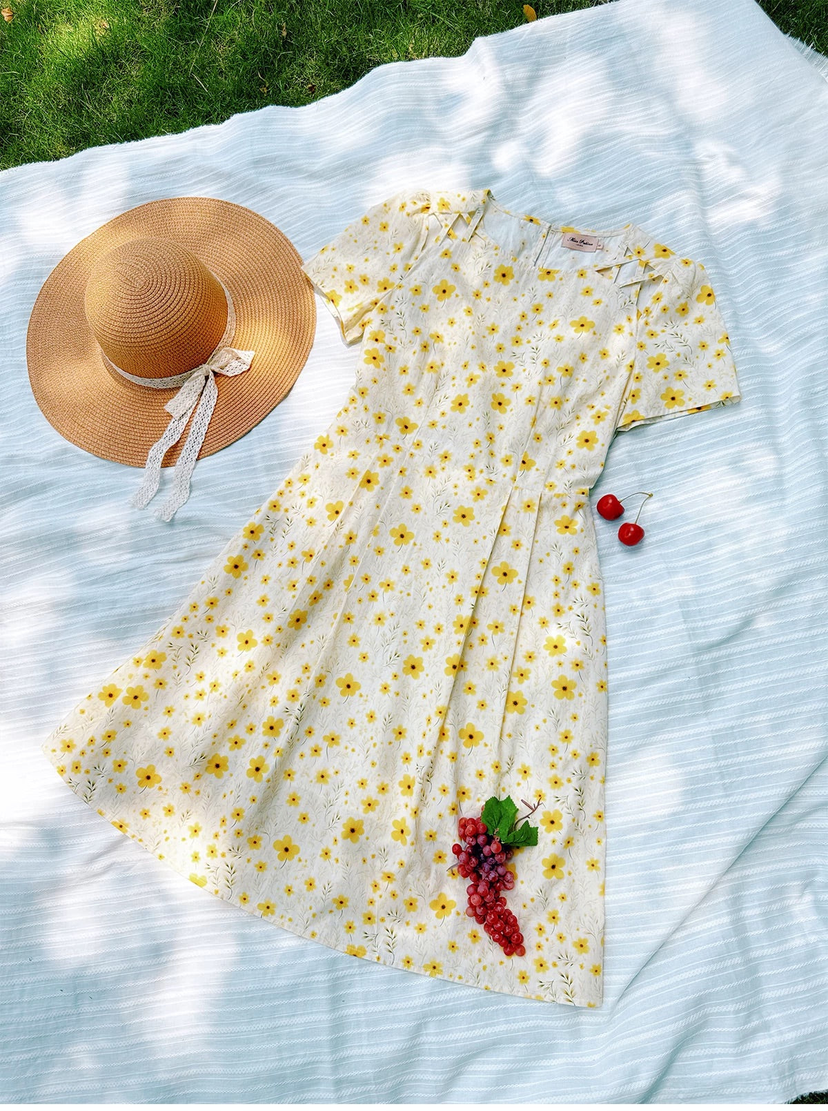 Yellow Floral Tie-Shoulder Dress
