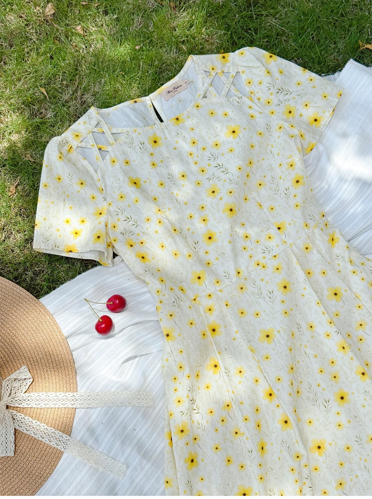 Yellow Floral Tie-Shoulder Dress