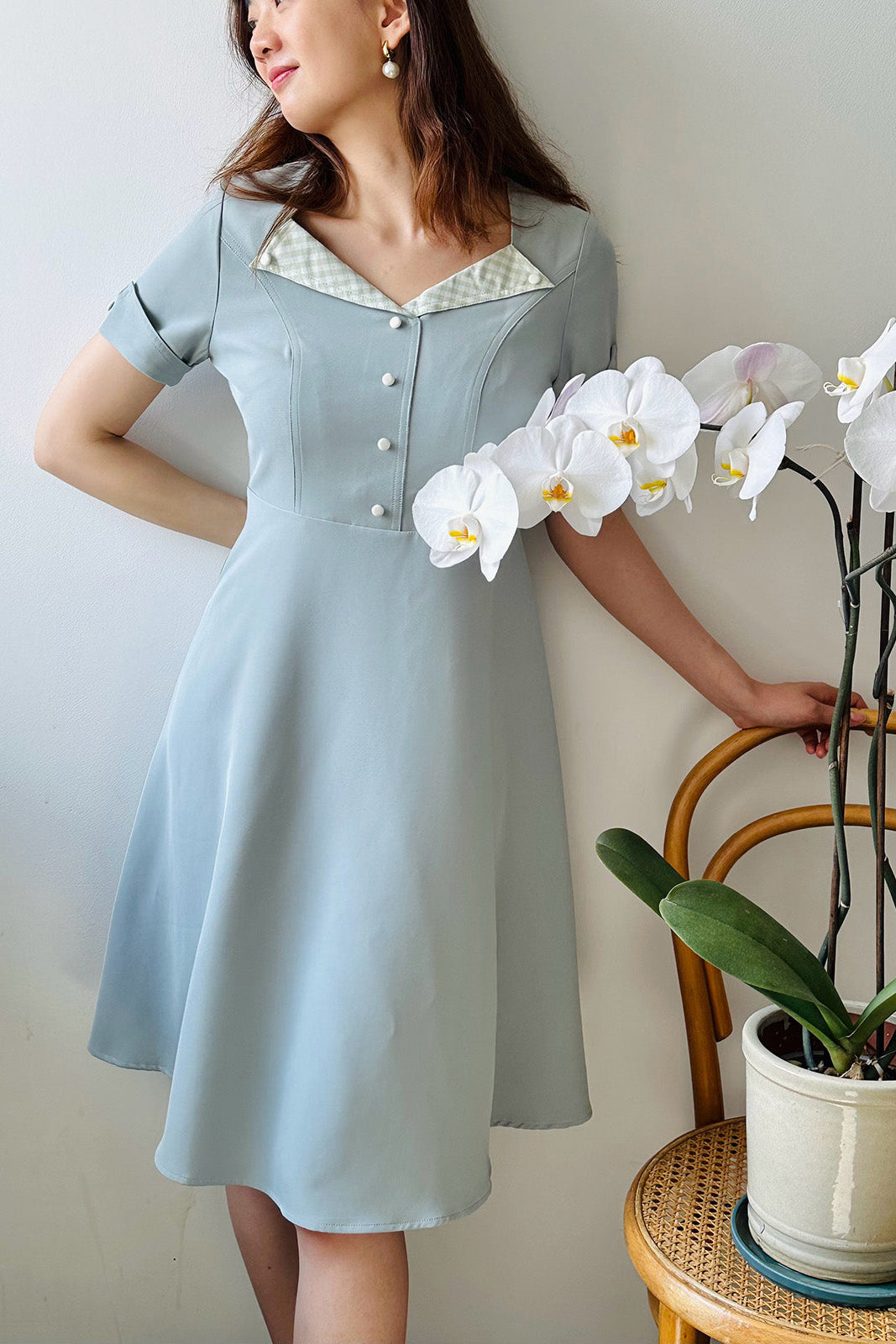 retro dinner dress DOLLY Elegant Cream Retro French Style Stain Midi Formal Dinner Dress-UJU S / Peach