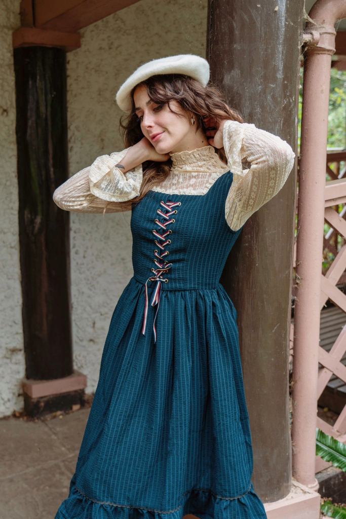 cotton dirndl dress Black Cotton Dirndl Dress: Handmade Oktoberfest Outfit Include Blouse & Apron