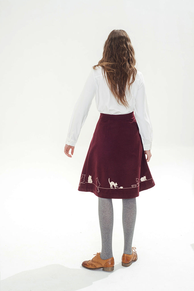 Feline Fling Skirt (Burgundy) 02